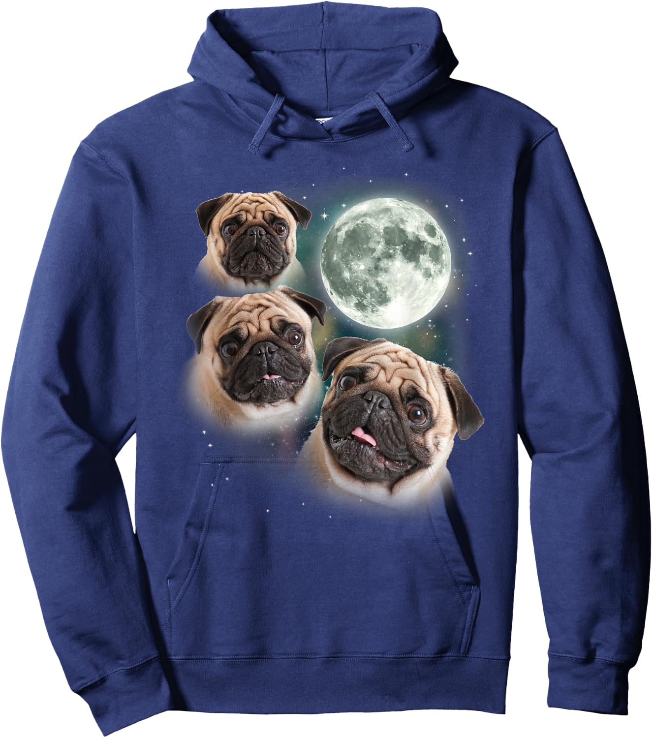 Funny Pug Shirt | 3 Pug Moon Dog Lovers Three Space Canines Hoodie - Hoodie | Navy