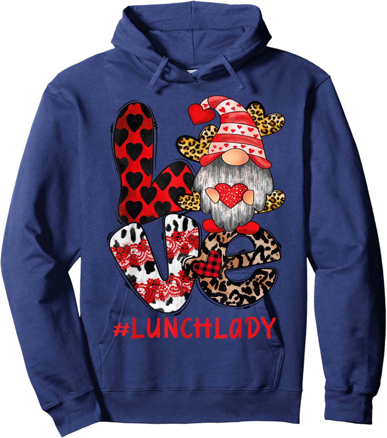 Lunch Lady love Gnome heart Valentine's Day Cafeteria Worker Hoodie - Hoodie | Navy