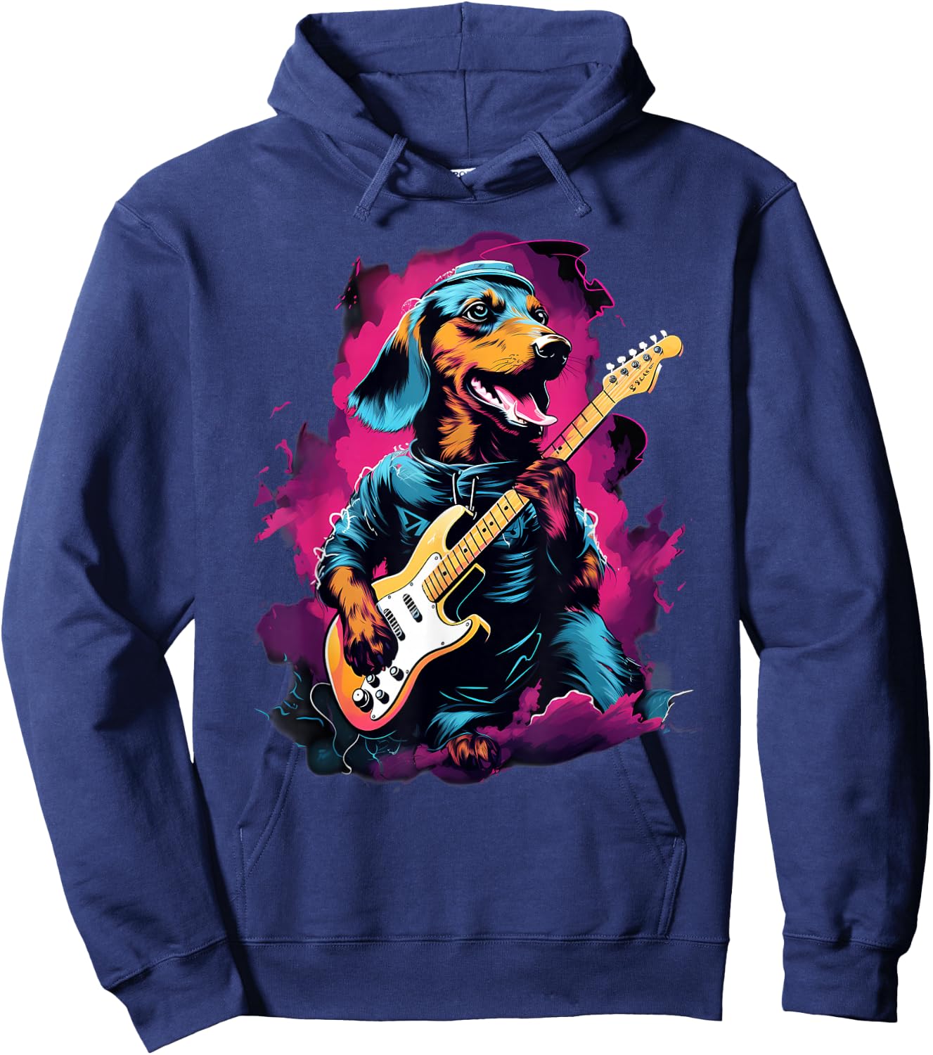 Punk Rock Guitar Dachshund Dog Guitarist Hoodie - Hoodie | Navy