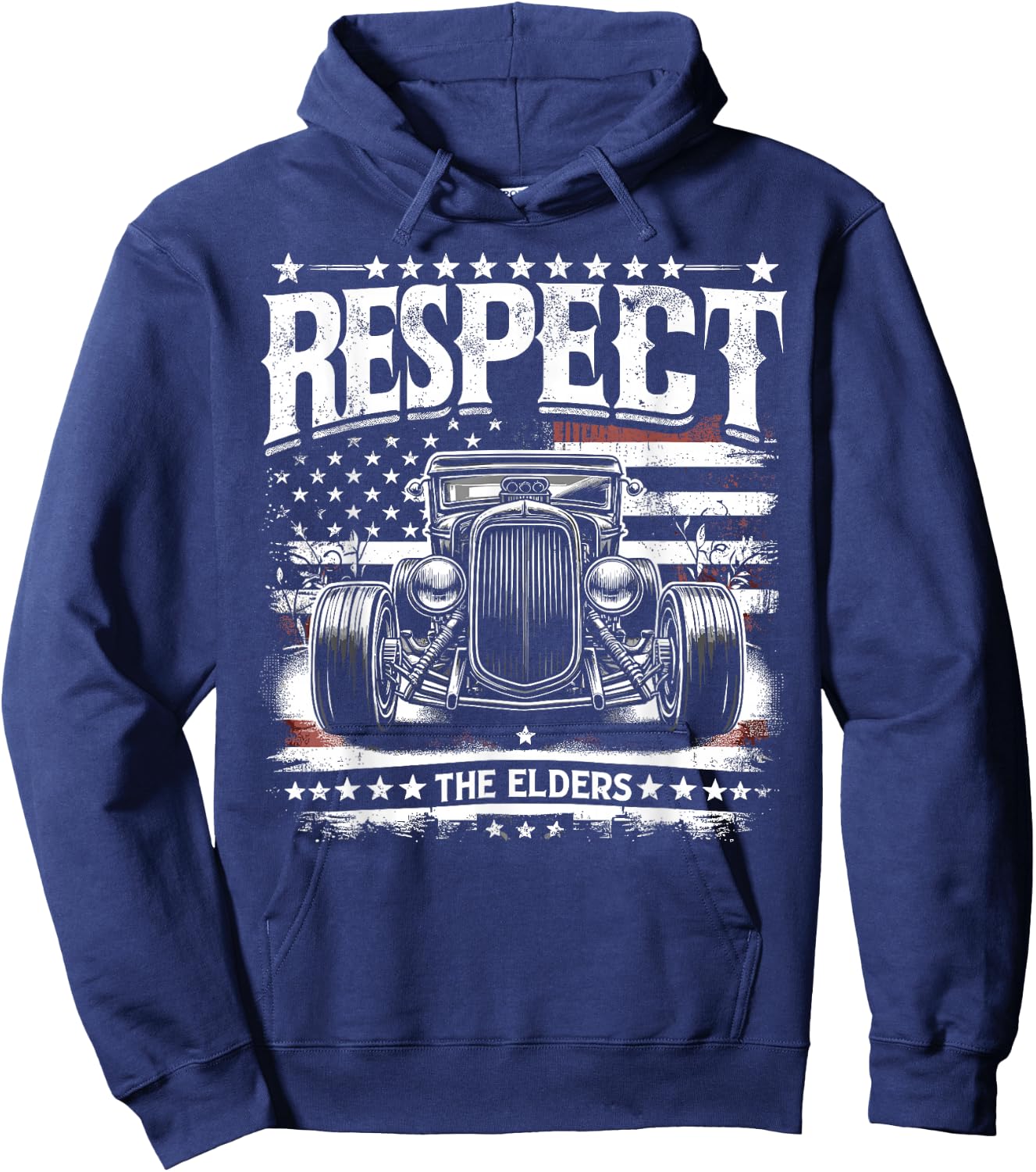 Hot Rod Grandpa, Respect The Elders, Patriotic Rat Rod Car Hoodie - Hoodie | Navy