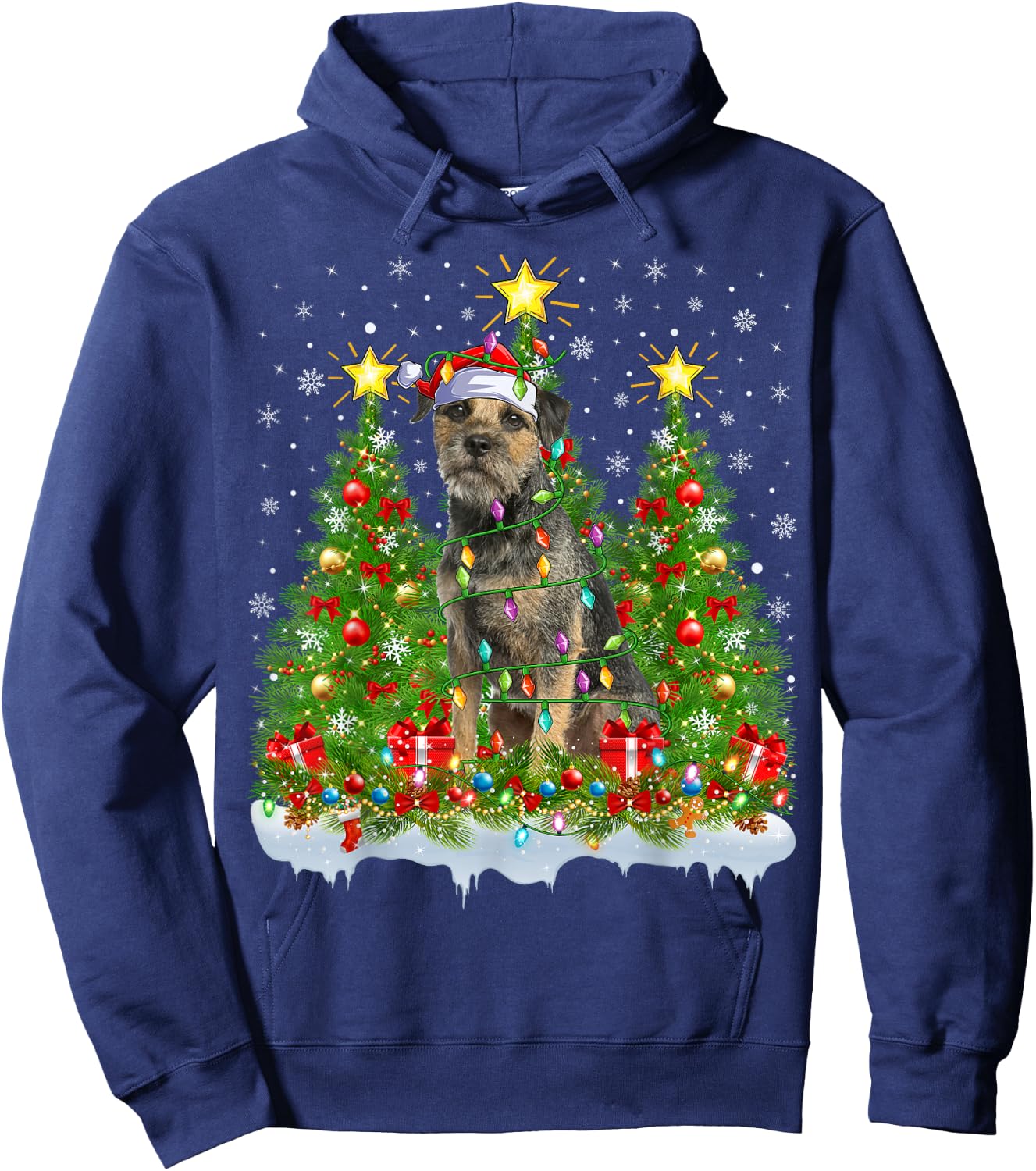 Xmas Tree Decoration Santa Border Terrier Dog Christmas Hoodie - Hoodie | Navy