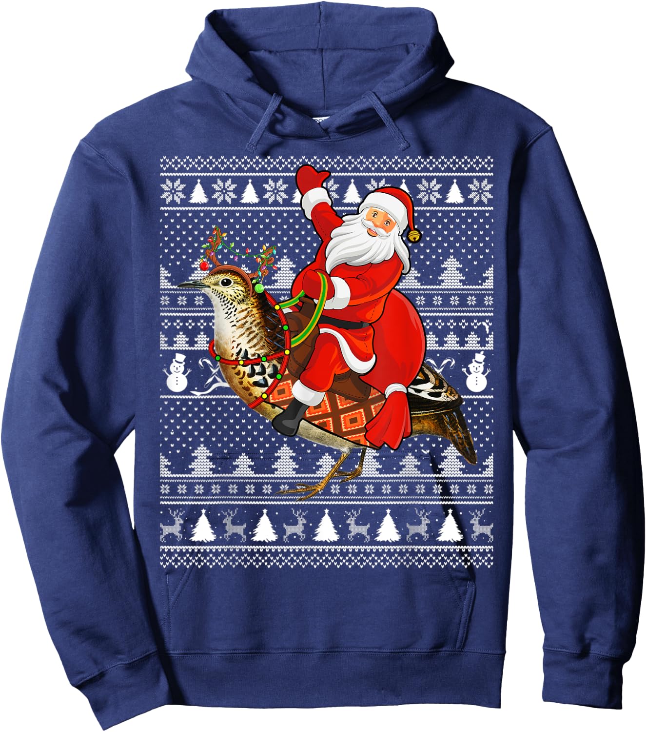 Quail Bird Xmas Holiday Ugly Santa Riding Quail Christmas Hoodie - Hoodie | Navy