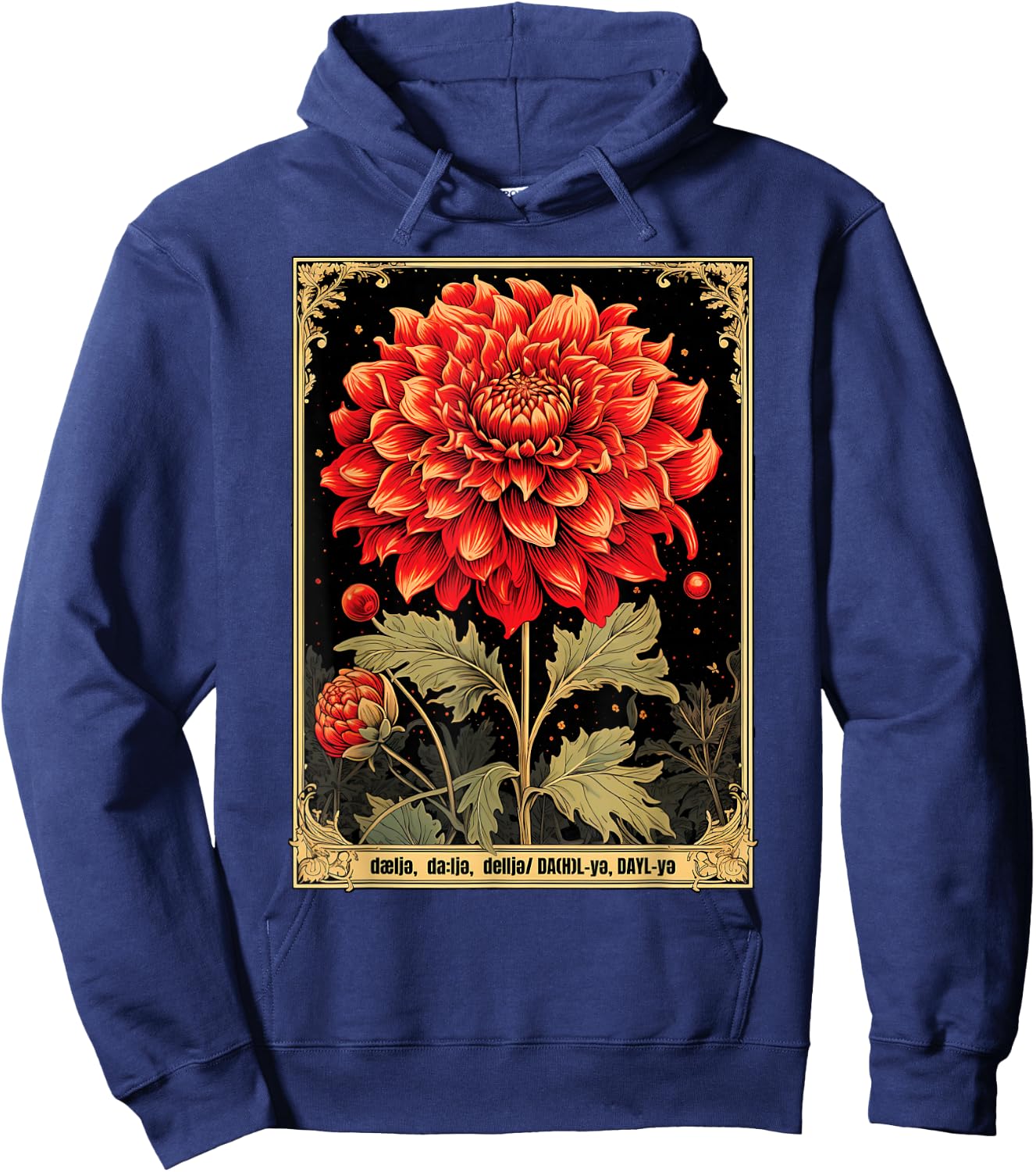 Vintage Dahlias Hoodie - Hoodie | Navy