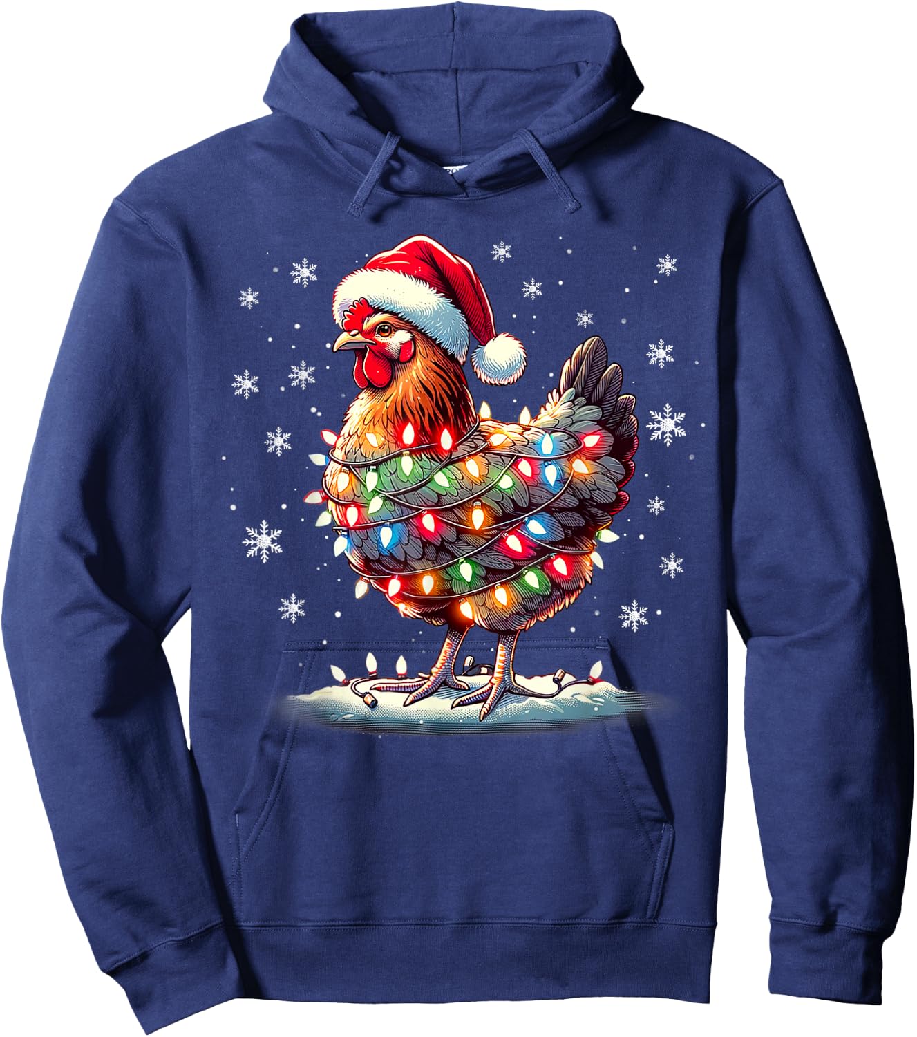 Chicken Santa Christmas Light Funny Xmas Chicken Pajamas Hoodie - Hoodie | Navy