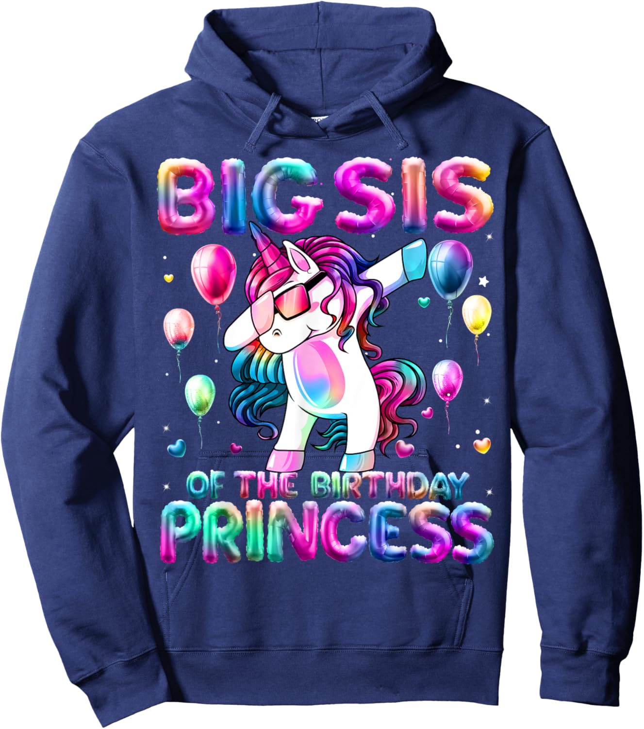 Sister of the Birthday Princess Girl Dabbing Unicorn Sister Hoodie - Hoodie | Navy