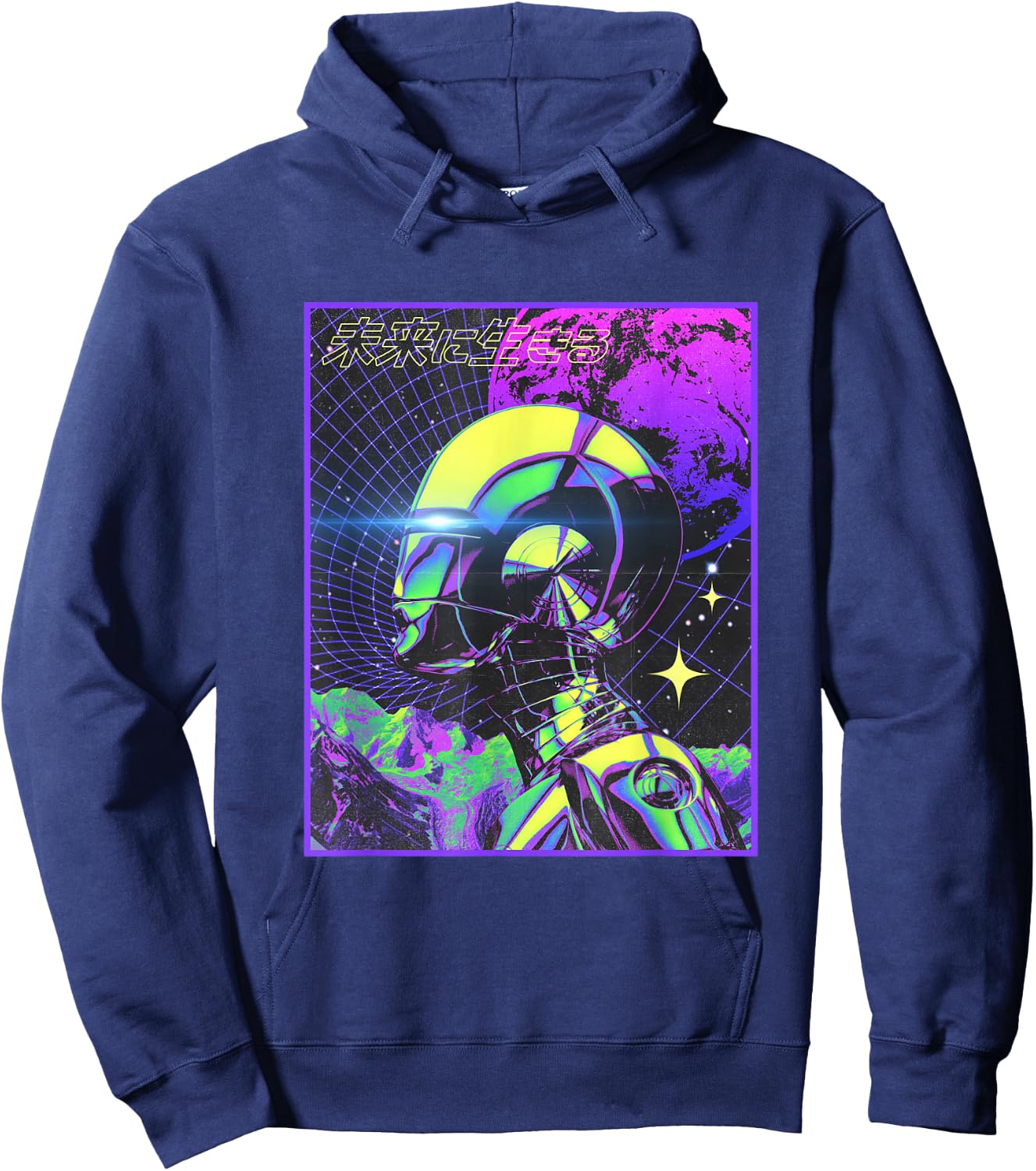 Cyberpunk Japanese Futuristic Robot Sci-Fi Vaporwave Hoodie - Hoodie | Navy