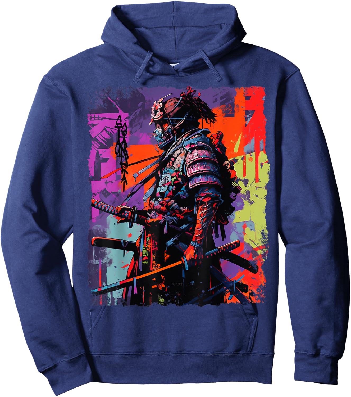 Hip Hop Y2K Vintage Hipster Edgy Urban Streetwear Samurai Hoodie - Hoodie | Navy