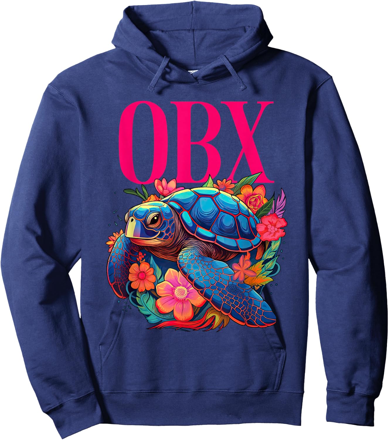 OBX Floral Beach Turtle Souvenir Men Women Girls Kids Hoodie - Hoodie | Navy