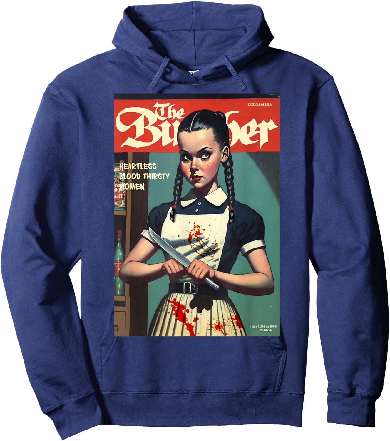 Last Gasp Graphics Sinister Girl Holding Knife 1960s Horror Comic Book Cover Hoodie - Hoodie | Navy