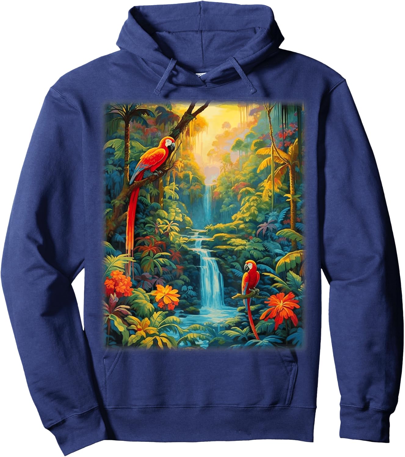 Colorful Parrots Rain Forest Jungle Macaw Parrot Men Women Hoodie - Hoodie | Navy