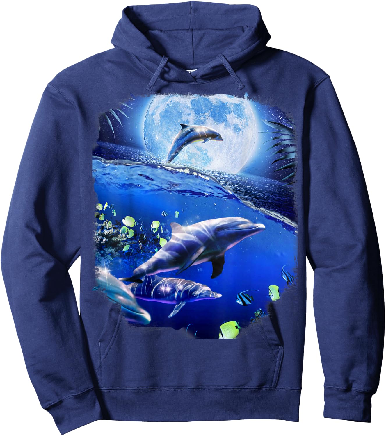 Moon Dolphin Space Dolphins Hoodie - Hoodie | Navy