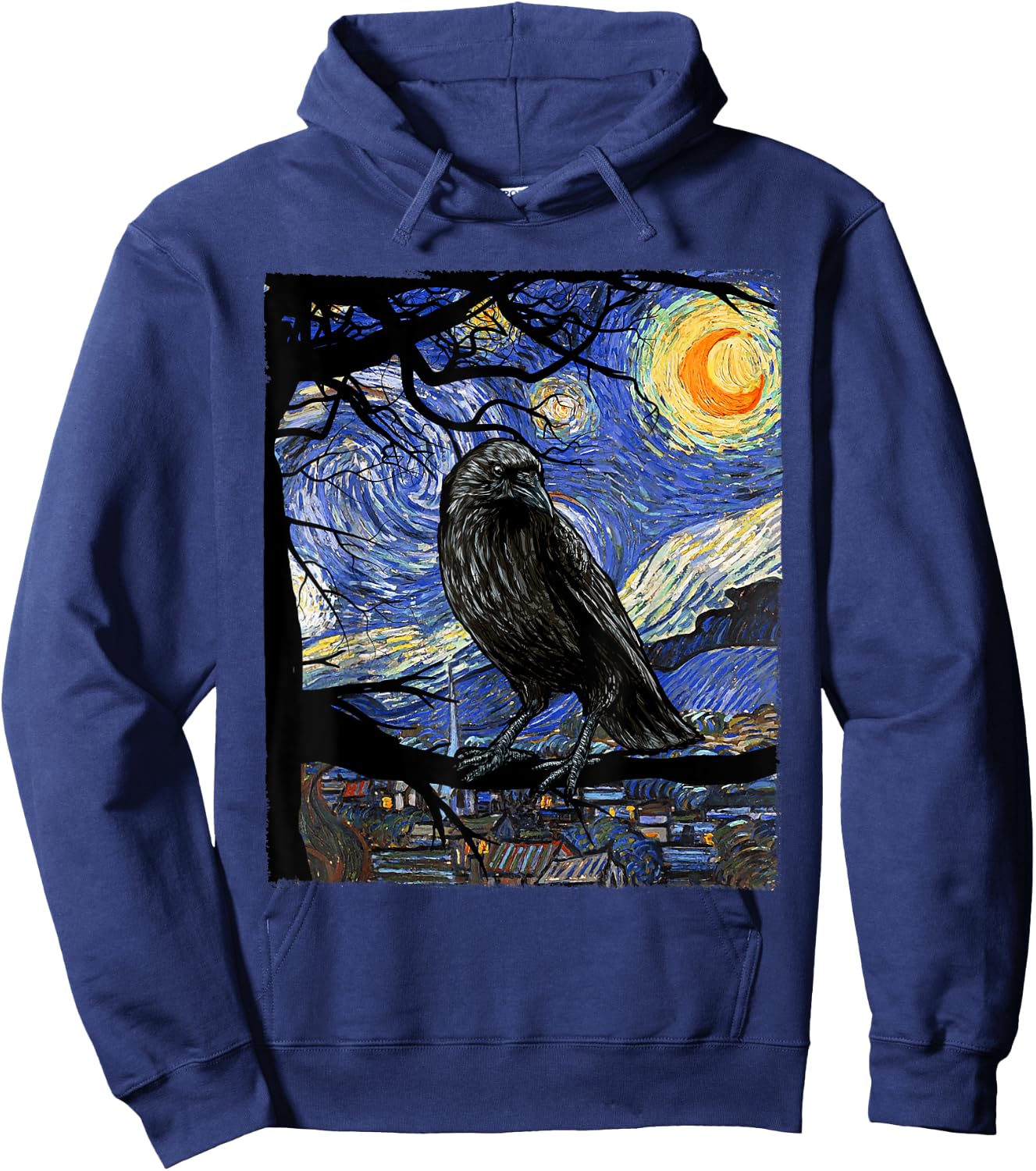 Raven Lover Art, Starry Night Raven, Crow, Raven Hoodie - Hoodie | Navy