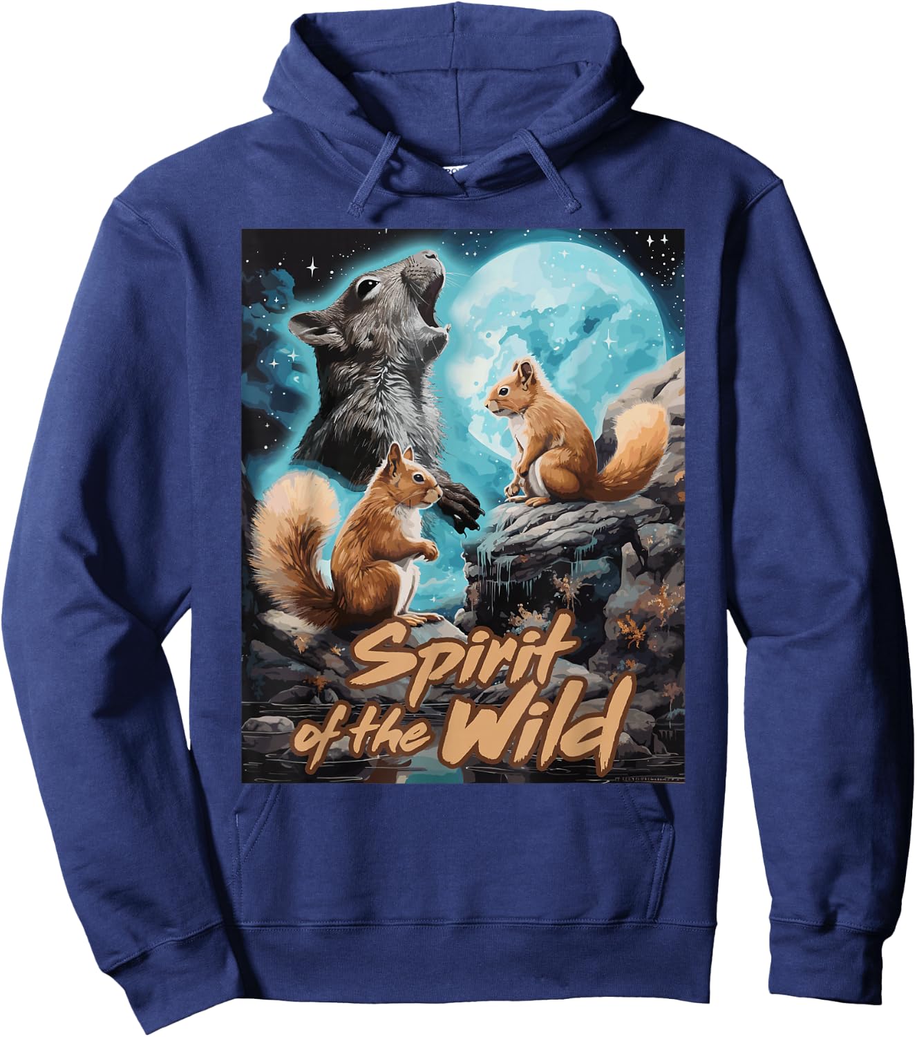 Presto Spirit of the Wild Funny Squirrels Black Women's Cartoon Animal-Print , Small, Short Sleeve, Classic Fit Hoodie - Hoodie | Navy