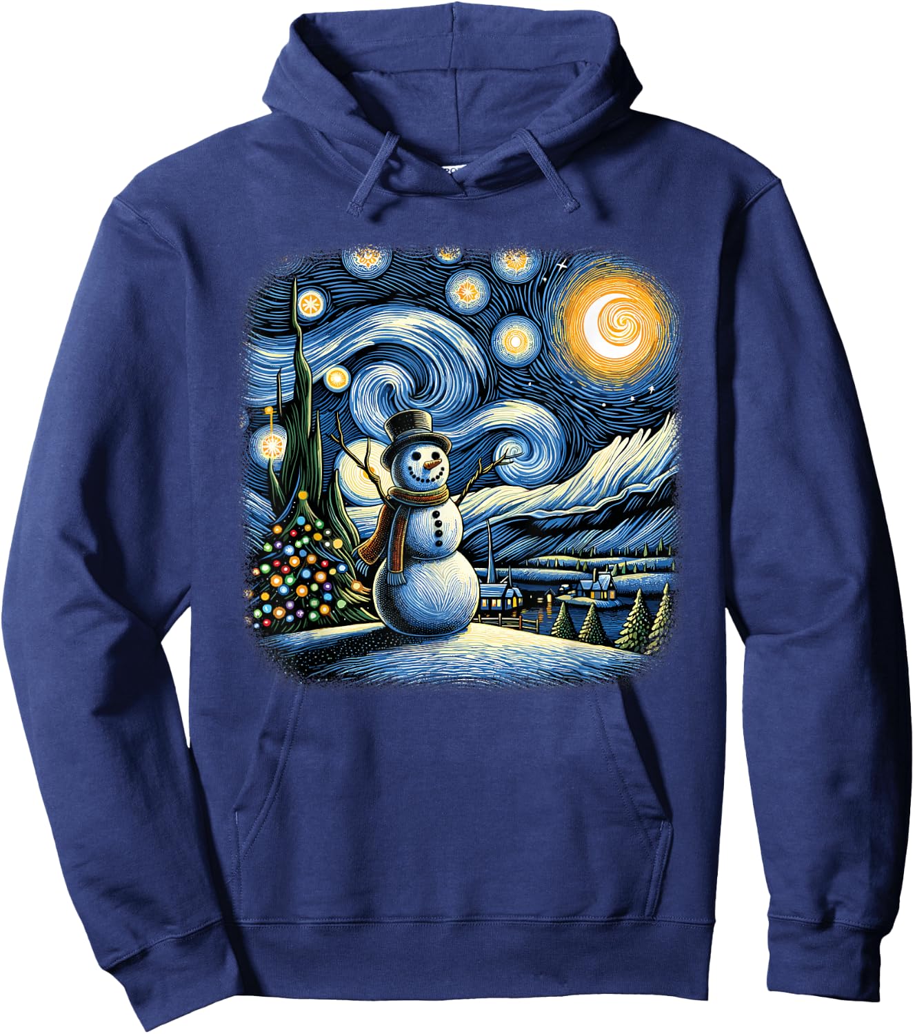 Van Gogh Starry Night Christmas Snowman Winter Snowy Night Hoodie - Hoodie | Navy