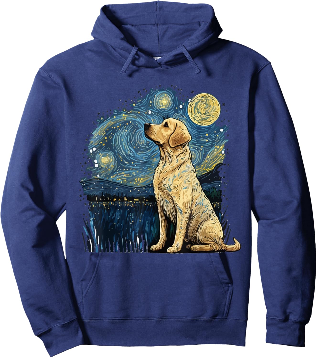 Golden Retriever Starry Night Van Gogh Golden Lab Hoodie - Hoodie | Navy
