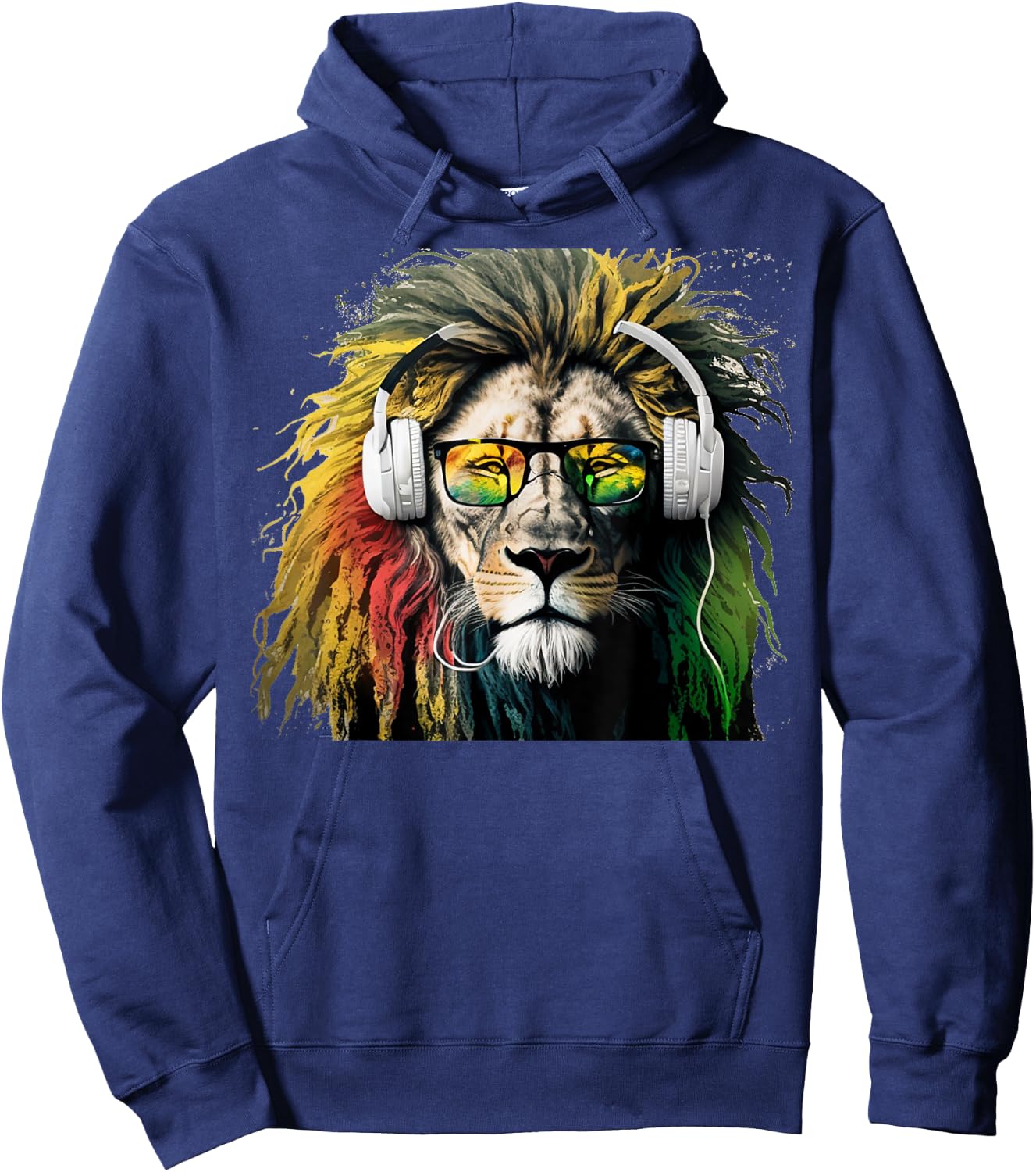 Rasta Lion Rastafari Design Reggae & Jamaica Vibes Headphone Hoodie - Hoodie | Navy
