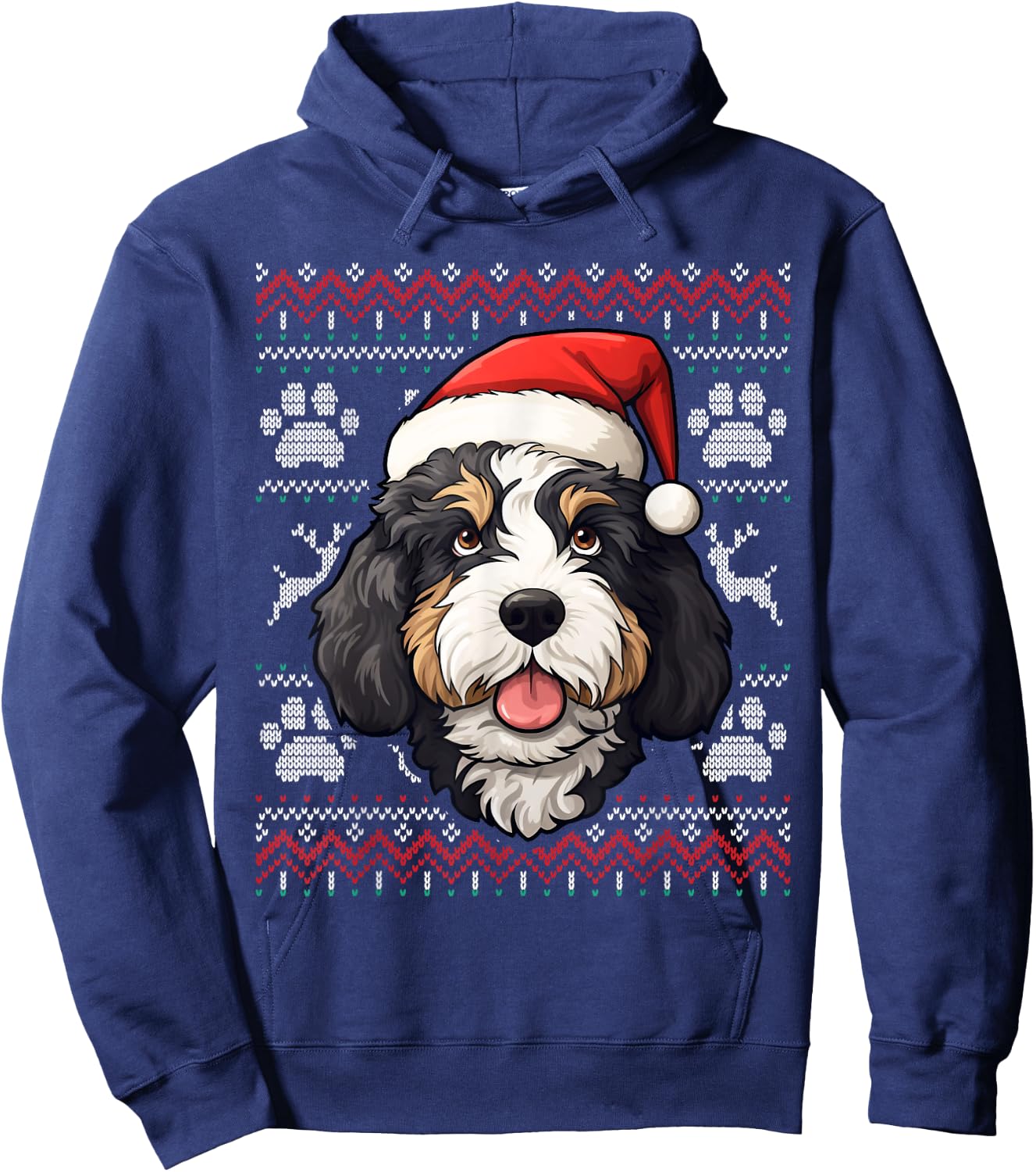 Bernedoodle Santa Hat Christmas Funny Dog Mom Dad Hoodie - Hoodie | Navy