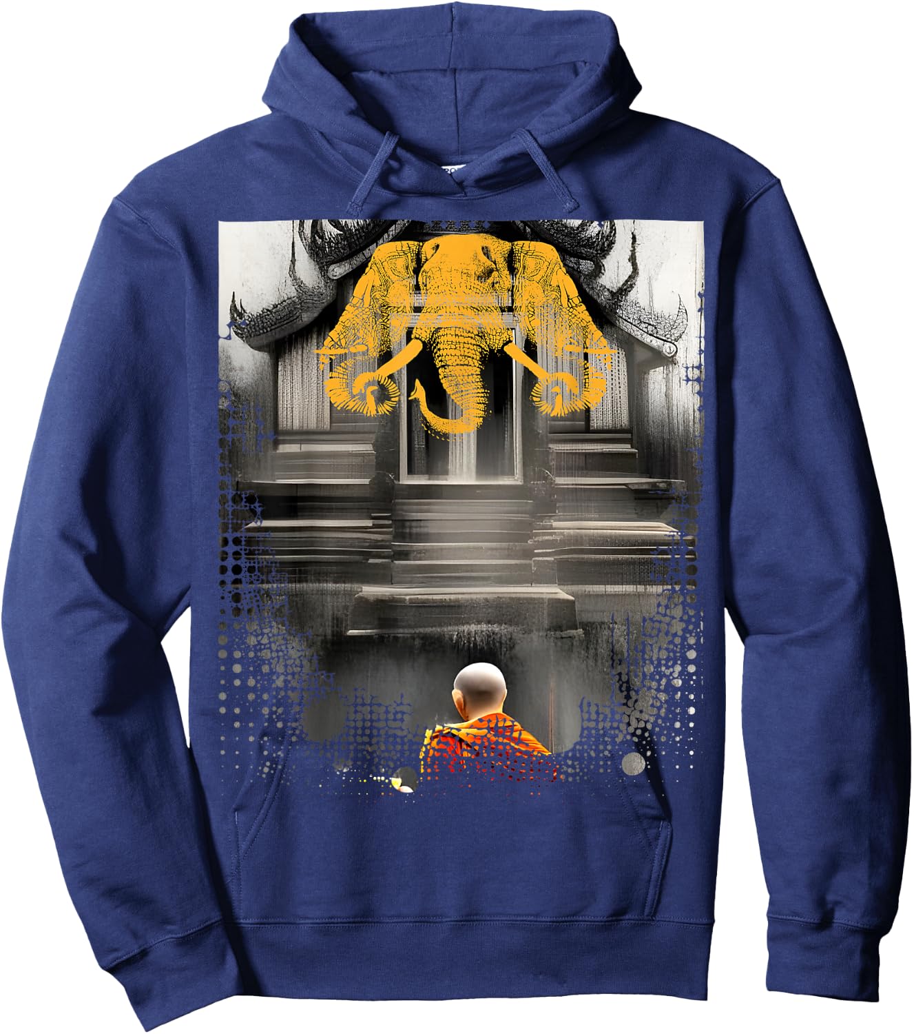 Laos 3 Head Elephant & Lao Monk Asian Buddhist Temple Flag Hoodie - Hoodie | Navy