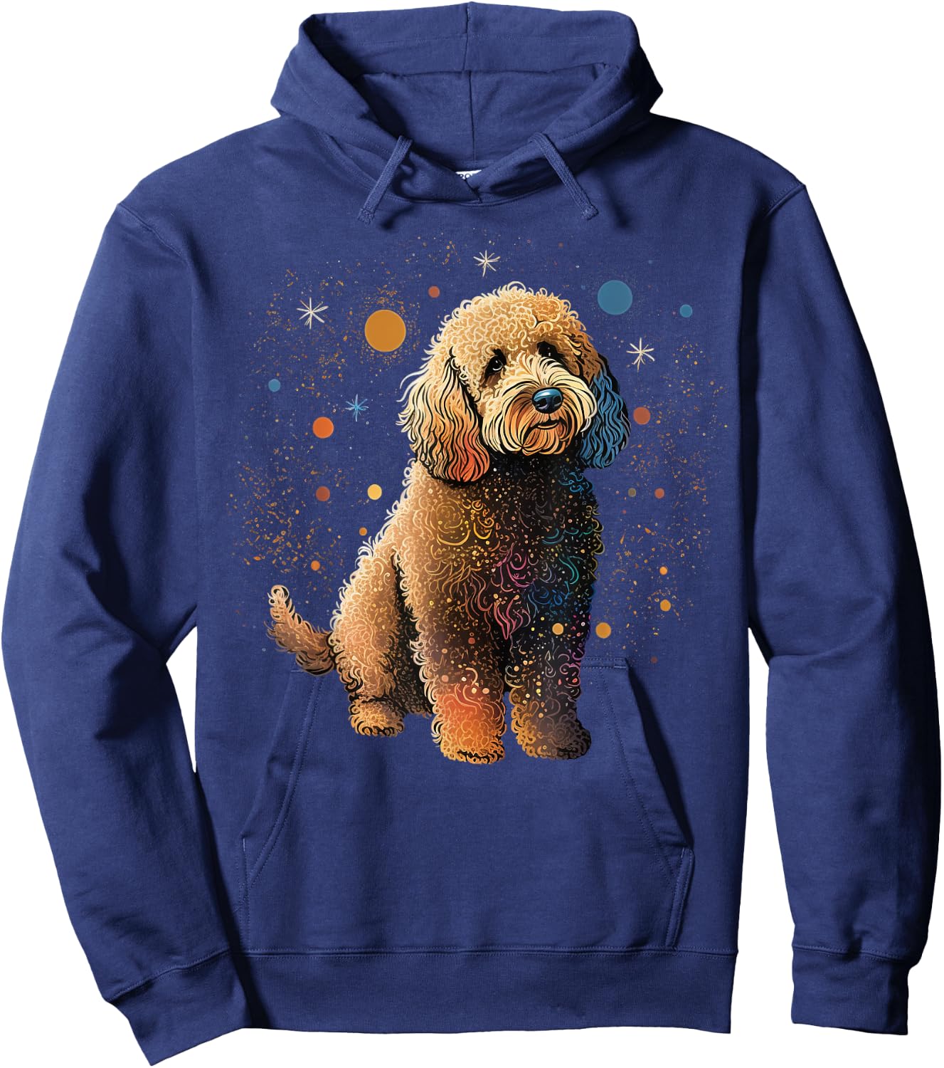 Outer Space Goldensoodle on Galaxy Astronaut Golden Doodle Hoodie - Hoodie | Navy