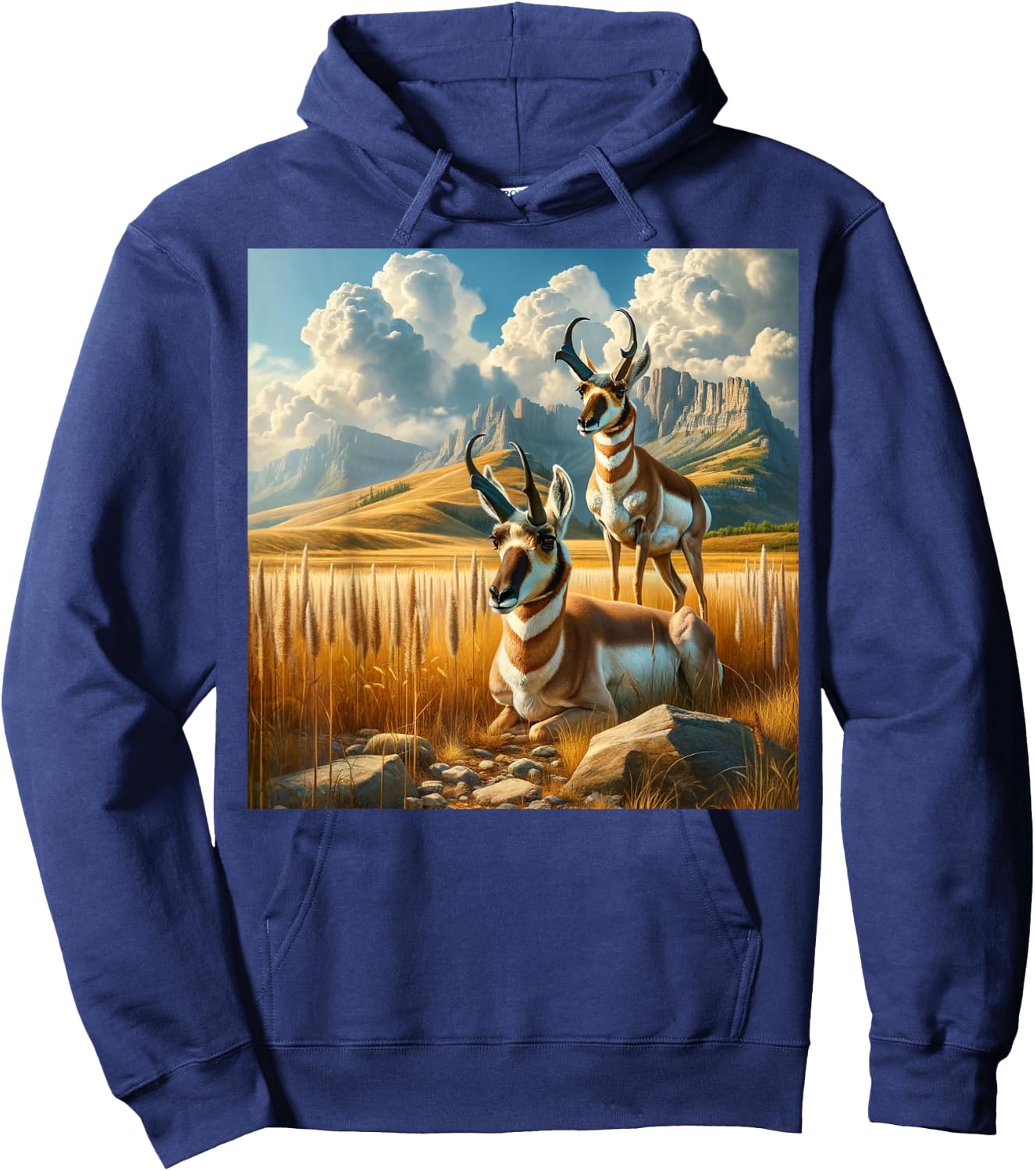Wilderness Majesty - Pronghorn Antelope & Mountains Hoodie - Hoodie | Navy