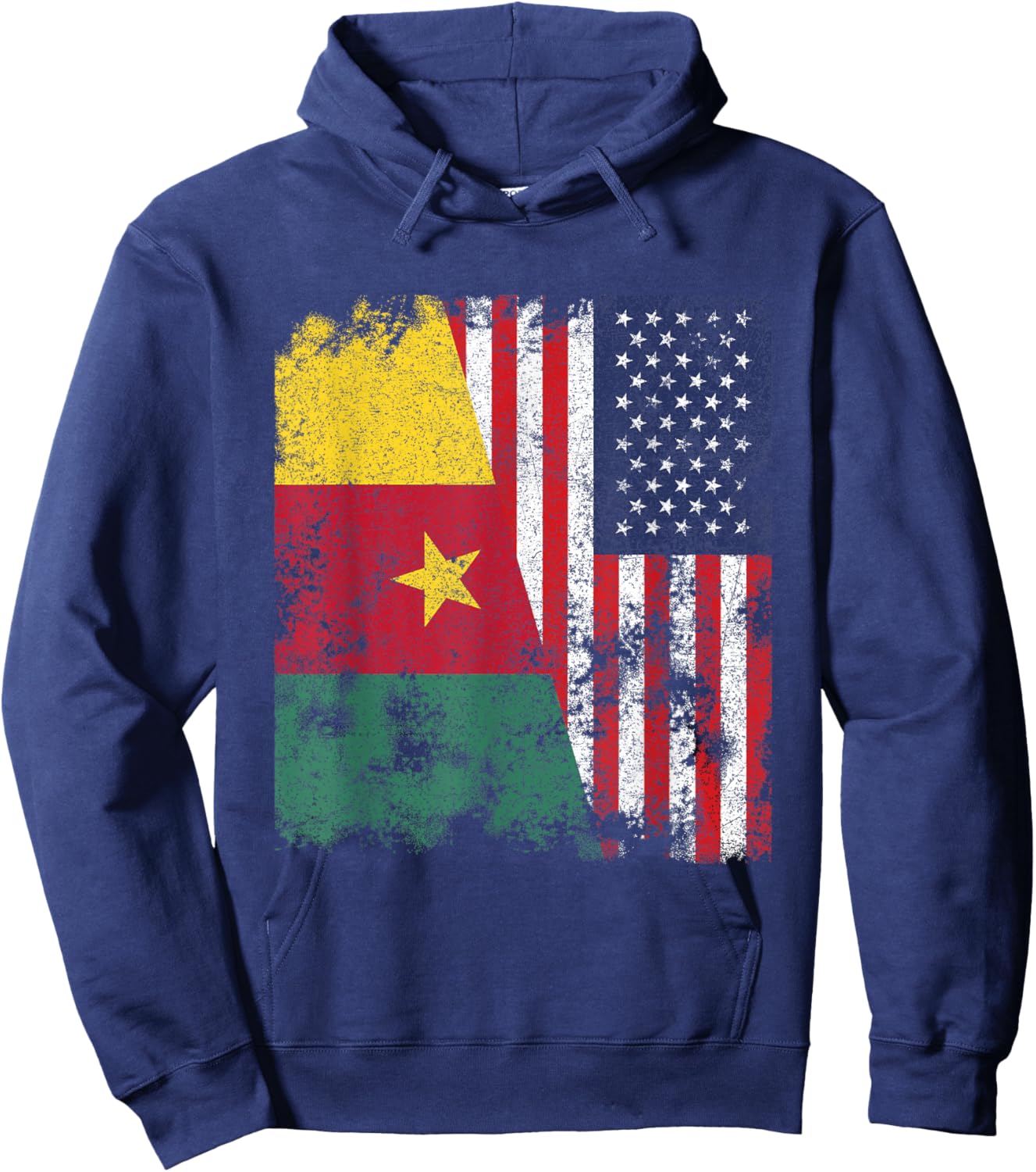 Cameroon USA Flag Distressed - Half American Hoodie - Hoodie | Navy