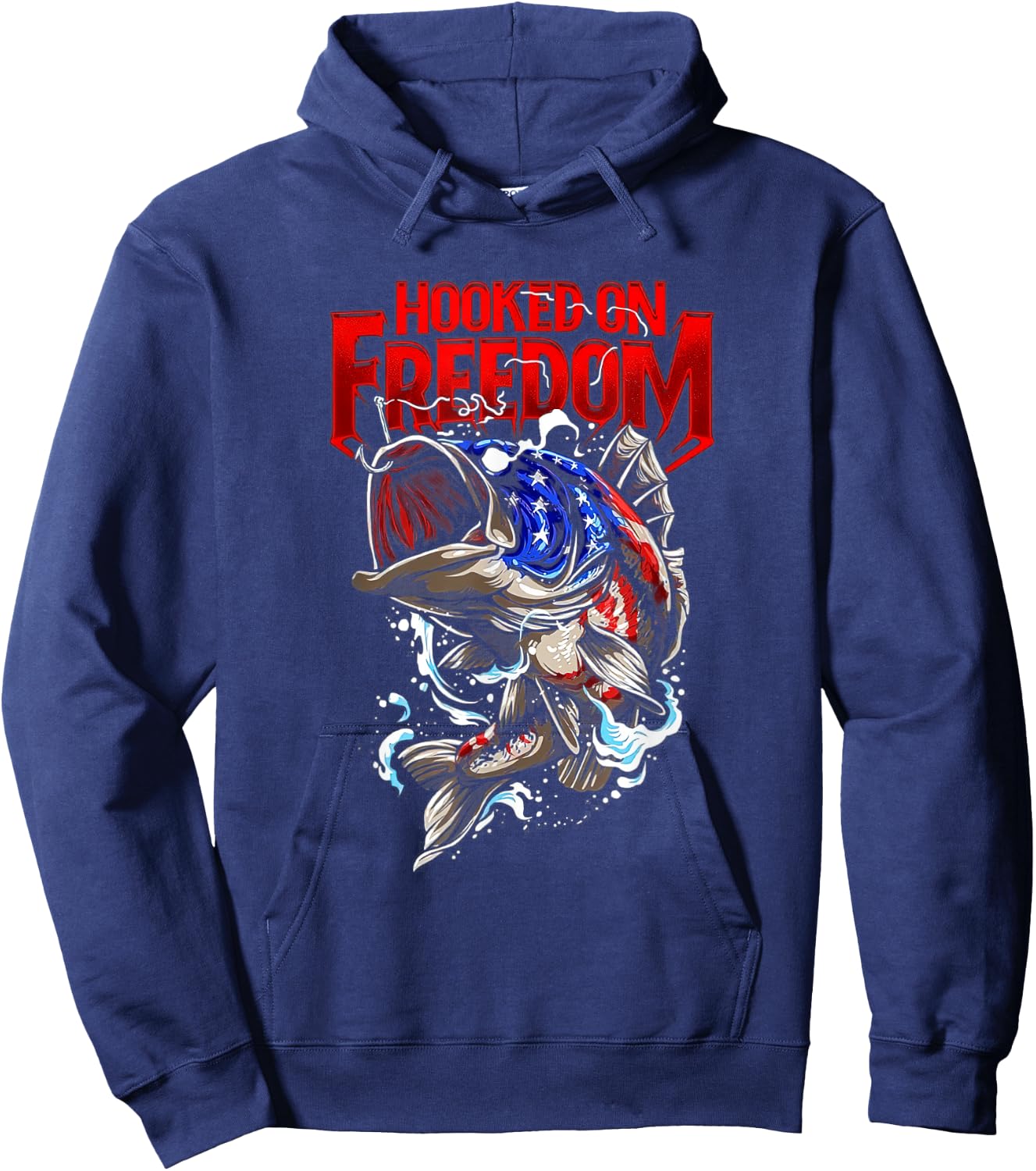 Hooked On Freedom 4th of July US Flag Patriotic Fishing Men Hoodie - Hoodie | Navy