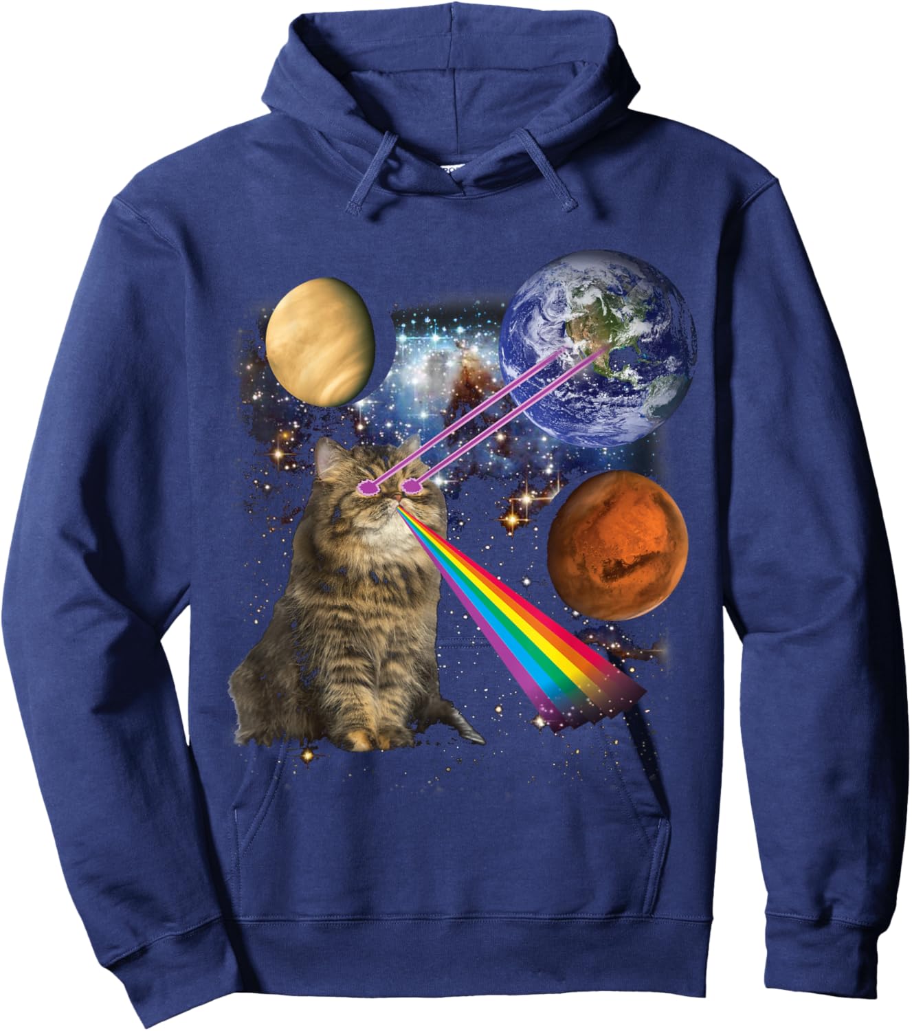 Laser Cat Rainbow Galaxy Space Design for Pet Lovers Hoodie - Hoodie | Navy