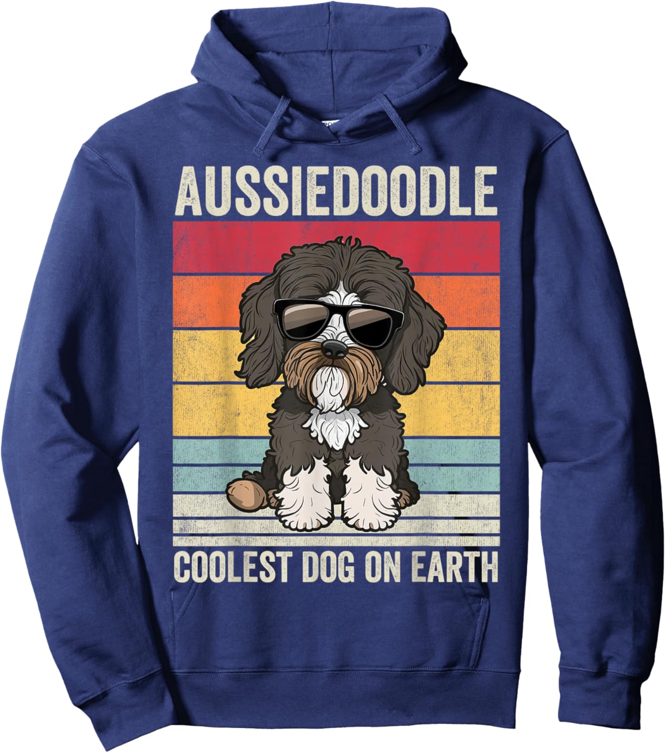 Aussiedoodle Dog with Sunglasses, Vintage Aussiedoodle Hoodie - Hoodie | Navy