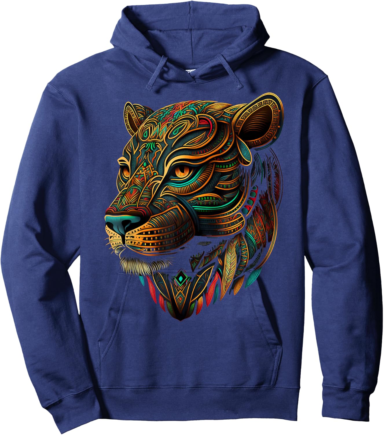 Azteca Mountain Lion Indigenous Aztec Art Colorful Animals Hoodie - Hoodie | Navy