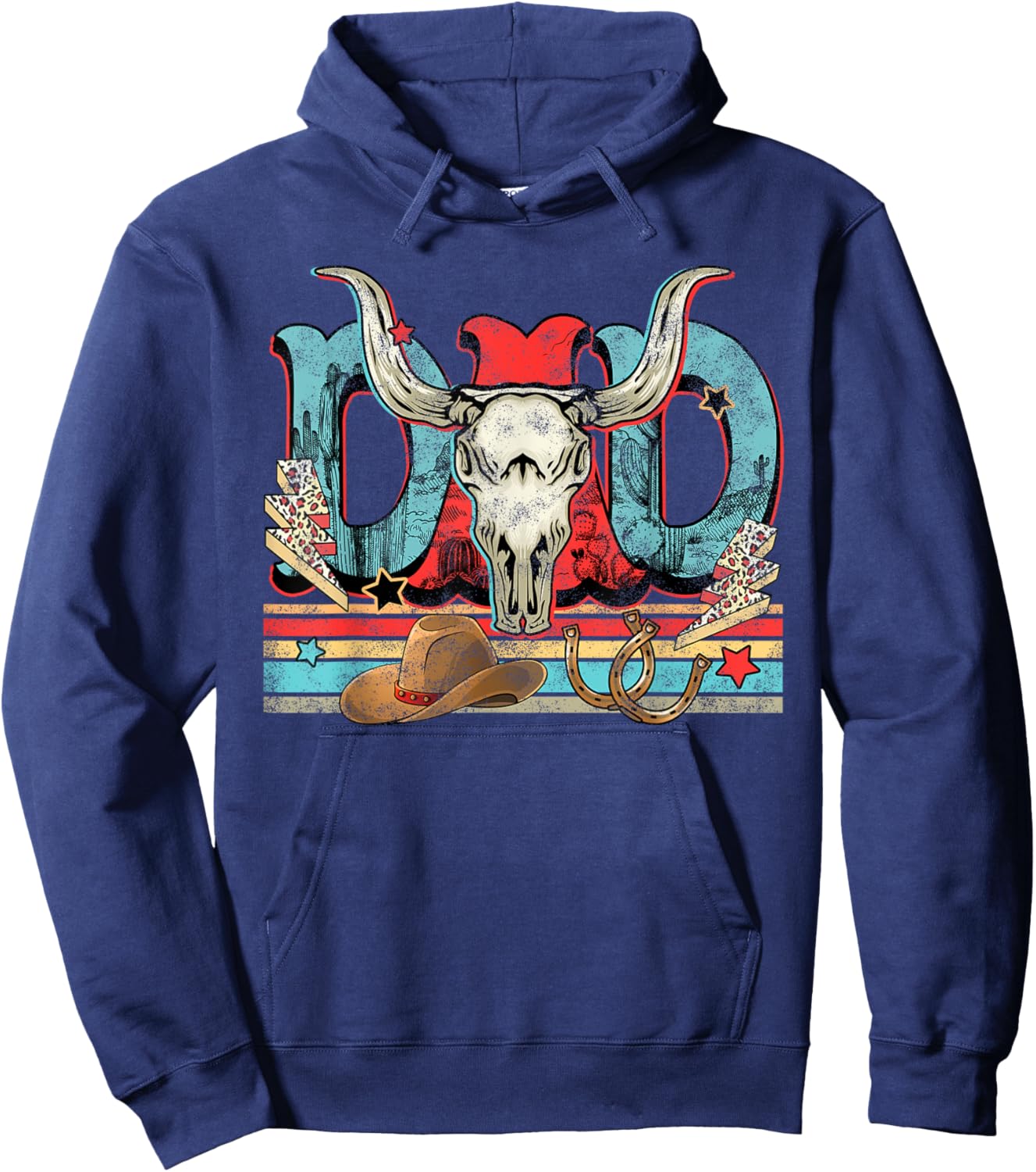 Bull Skull Dad Music Country, Western Dad, Dad Western Rodeo Hoodie - Hoodie | Navy