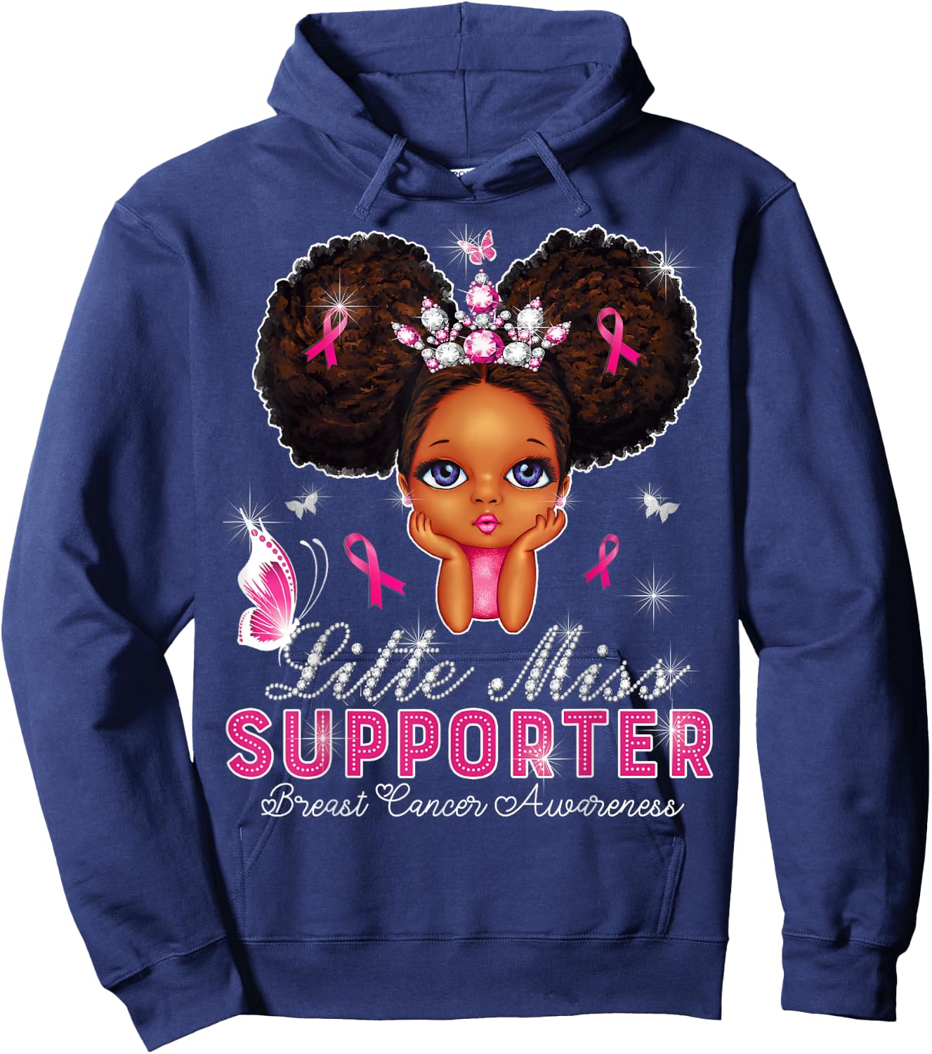 Little Miss Supporter breast cancer awareness for kids Hoodie - Hoodie | Navy