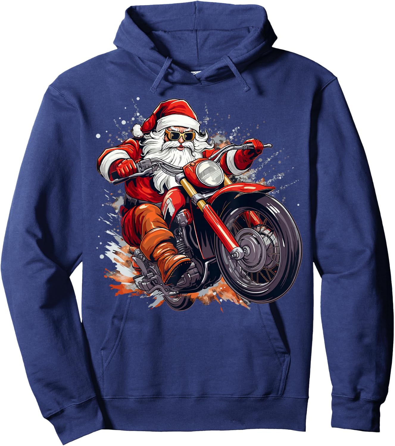 Christmas Santa Motorcycle Rider Xmas Hoodie - Hoodie | Navy