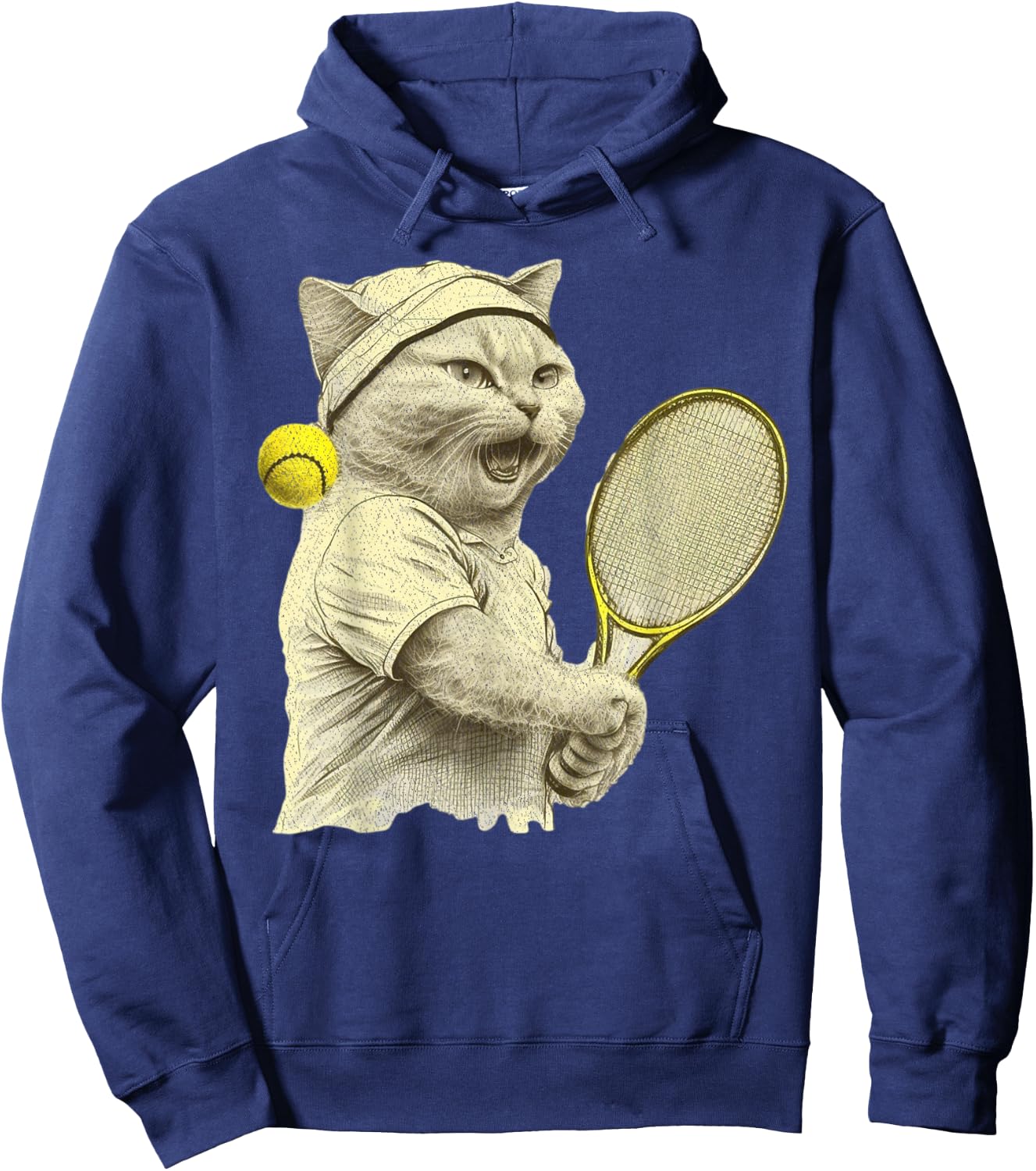 Vintage Cat Playing Tennis, Tennis Racquet, Kitties Lover Hoodie - Hoodie | Navy