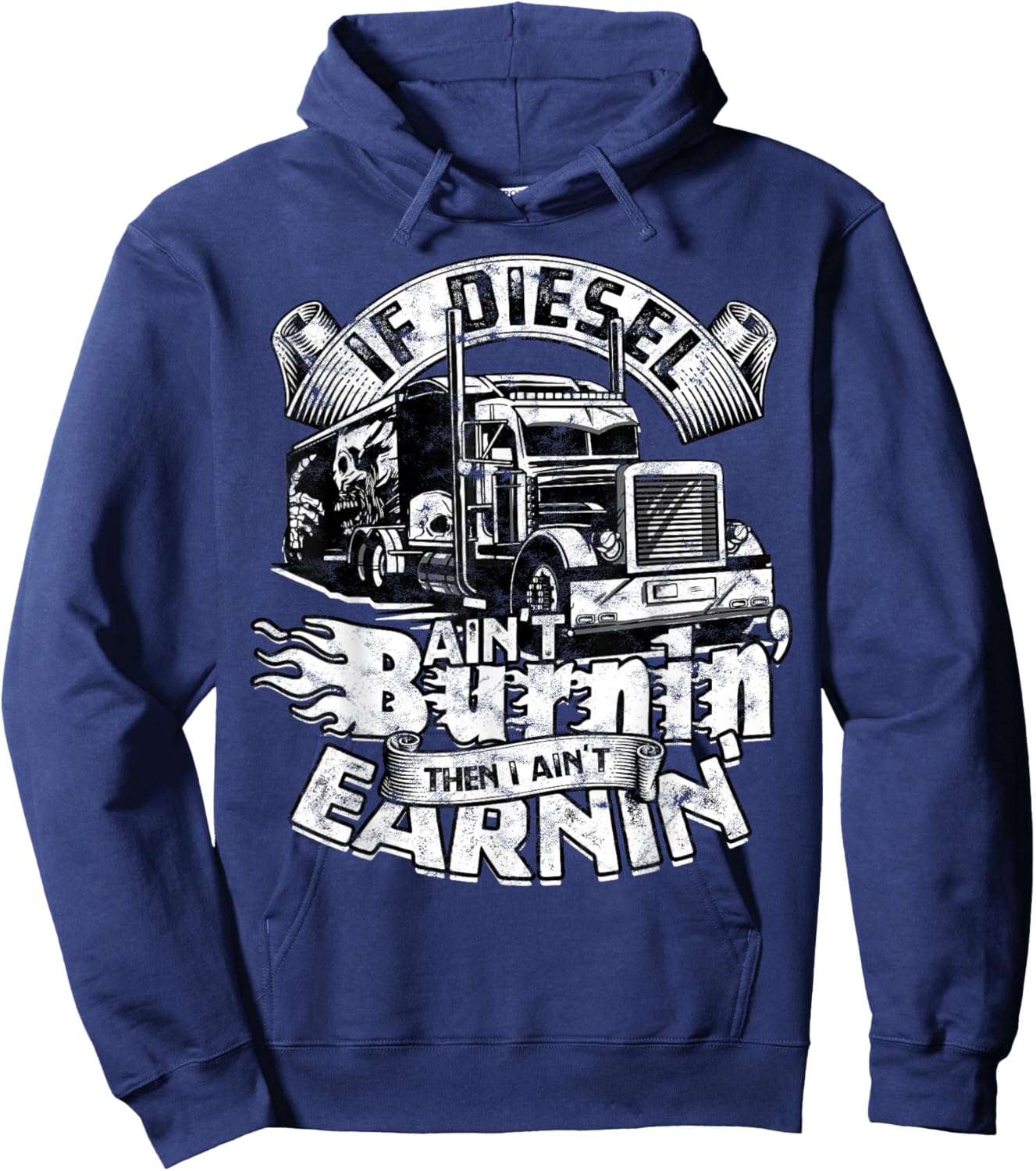 Trucker Men Women Big Rig Trucking Truckin' Road Lorry Hoodie - Hoodie | Navy