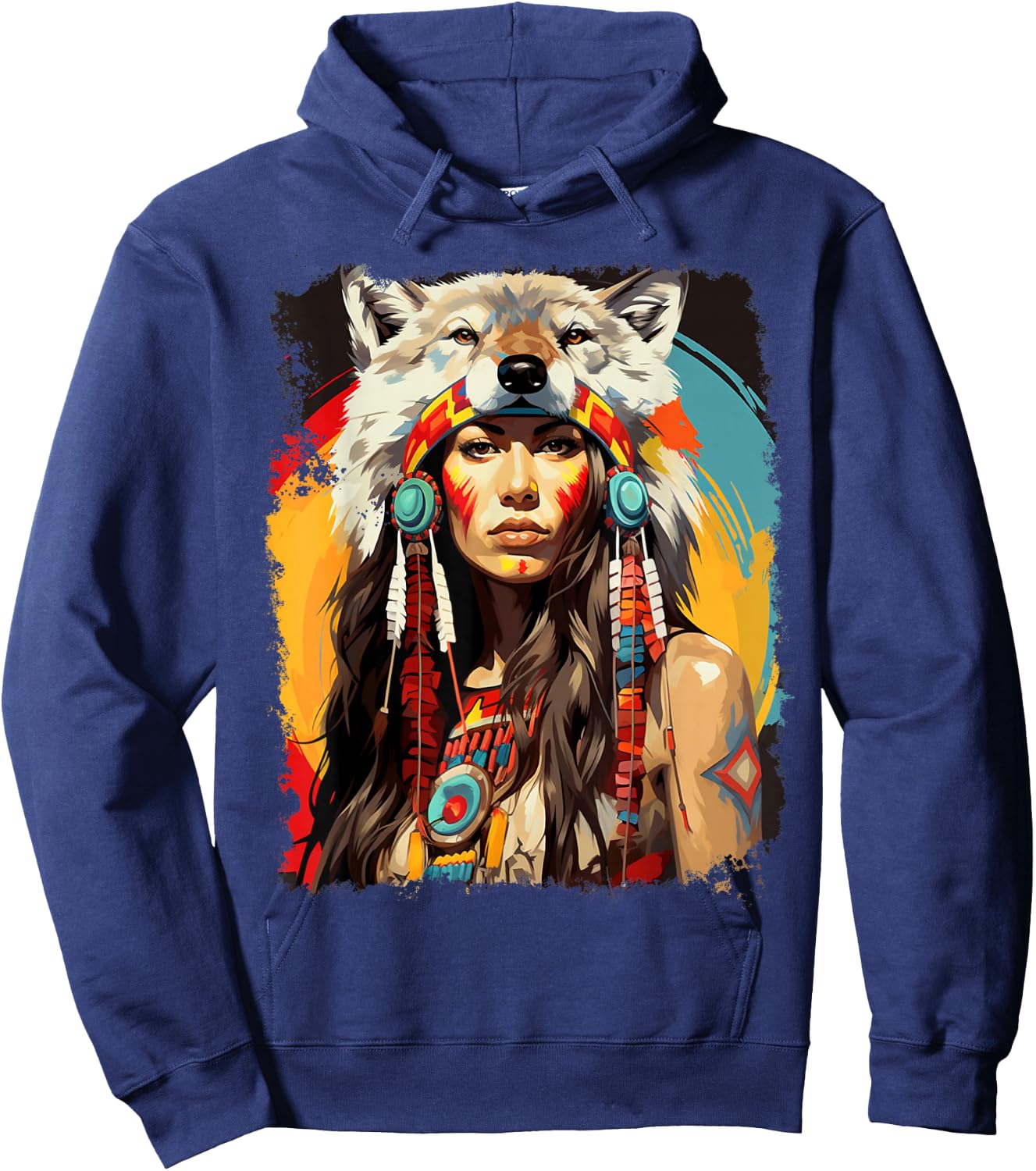 Indigenous Wolfwear Beautiful Native American - -Adults, Black, Small, Short Sleeve, Classic Fit Hoodie - Hoodie | Navy