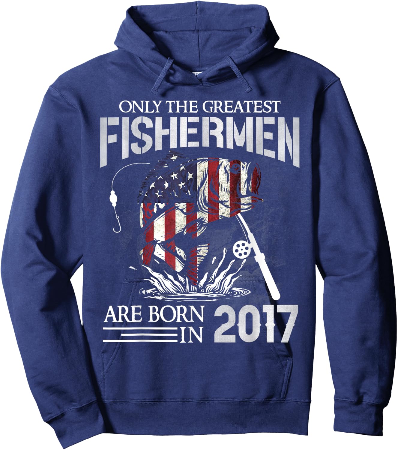 7th Birthday Fishermen USA Flag 7 Year Old Fishing Boy Hoodie - Hoodie | Navy