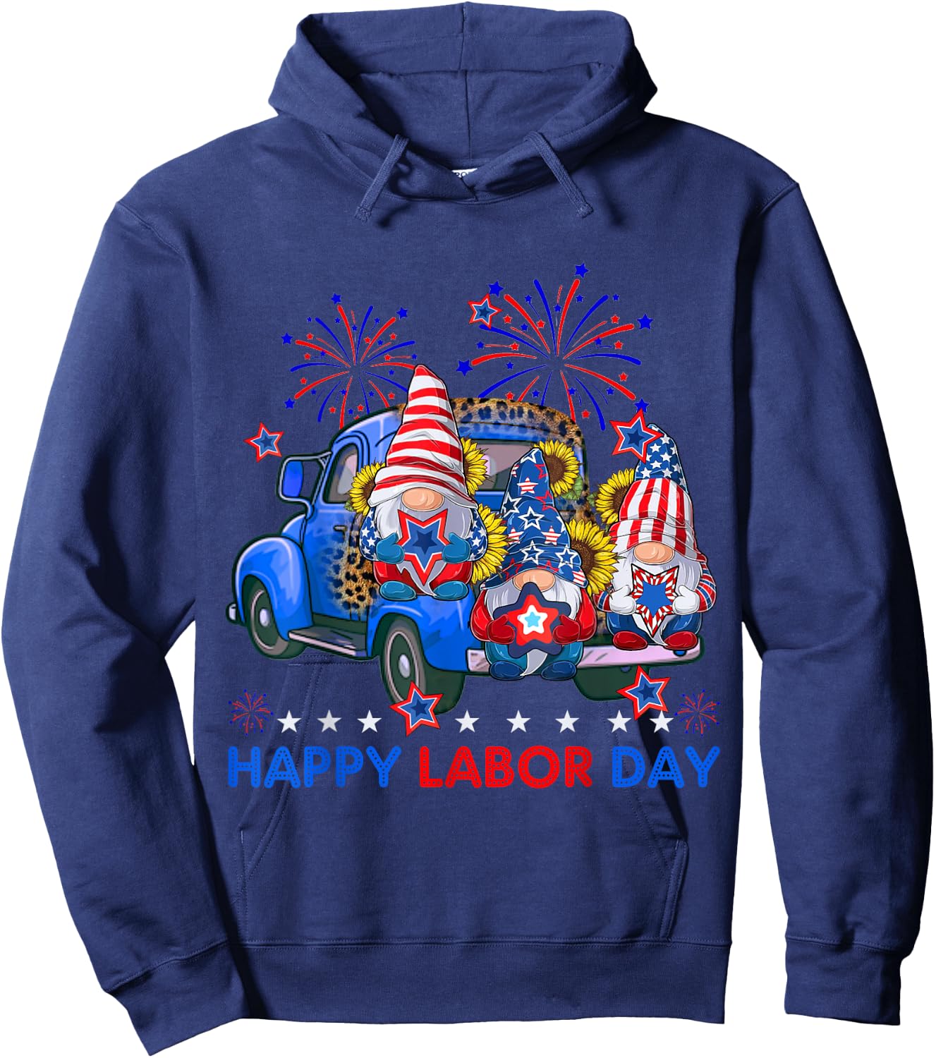 Happy Labor Day Fireworks American Flag And Funny Gnomes Hoodie - Hoodie | Navy