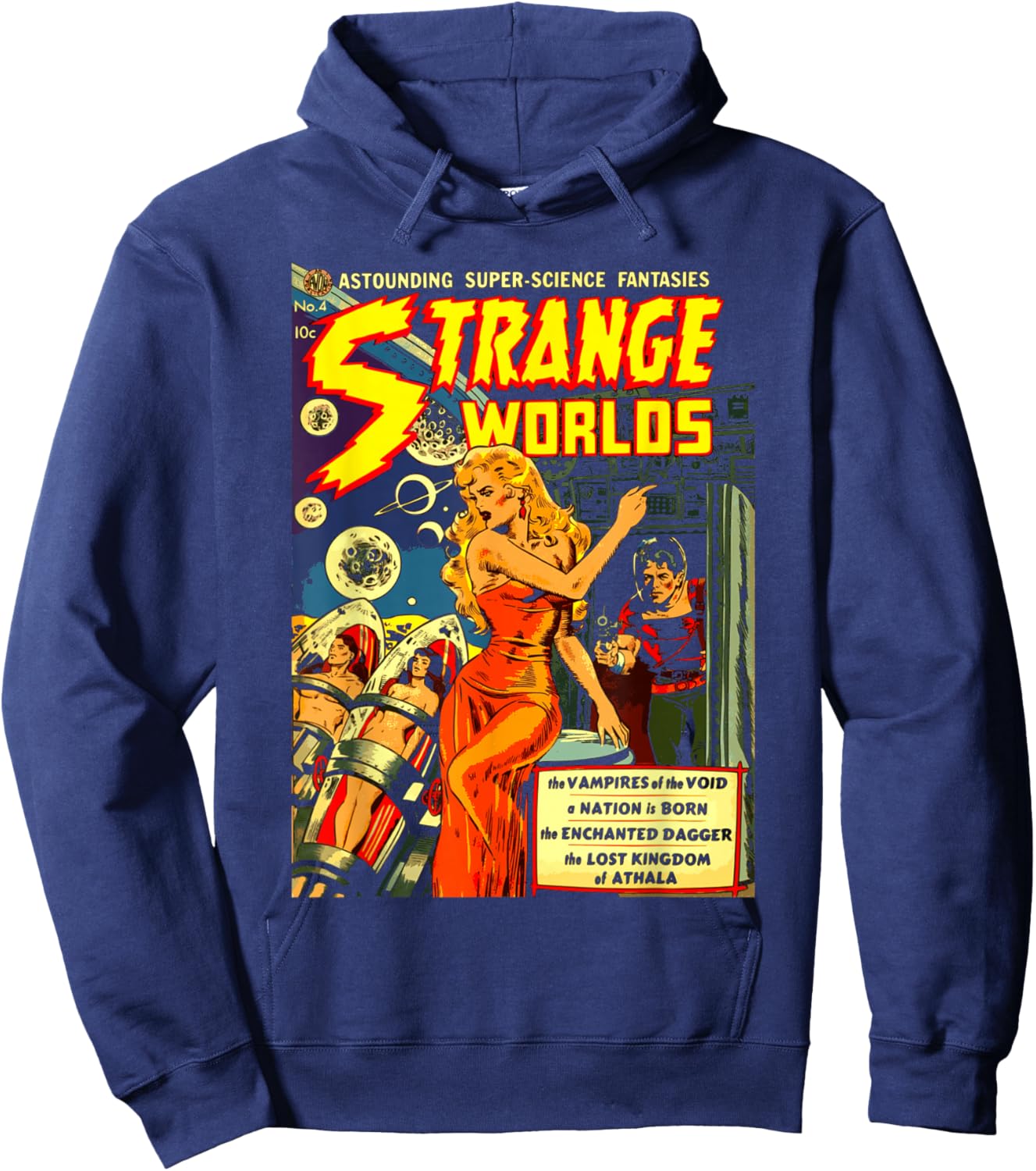 Vintage Science Fiction Comic Book - Strange Worlds Hoodie - Hoodie | Navy