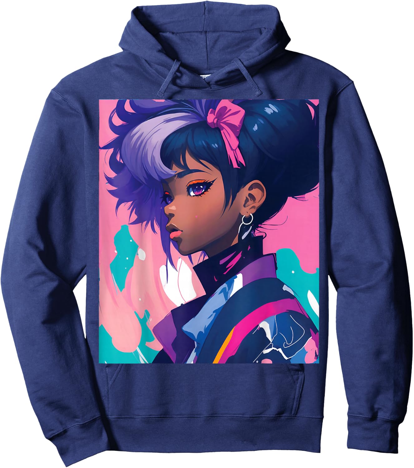 Black Anime Girl Kawaii Waifu Aesthetic Japanese Hoodie - Hoodie | Navy