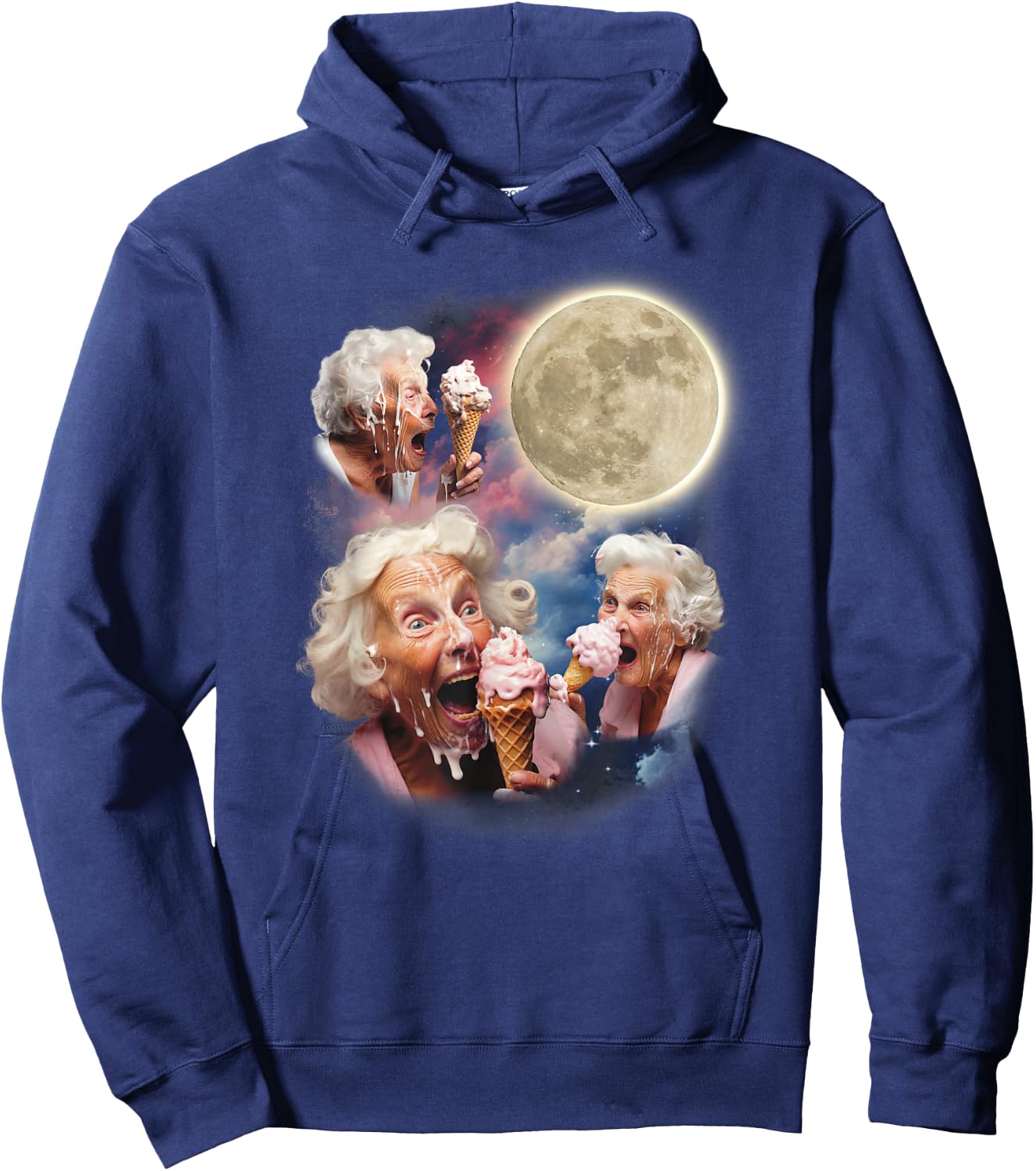Three Granny Moon Old Ladies Licking Ice Cream Embarrassing Hoodie - Hoodie | Navy