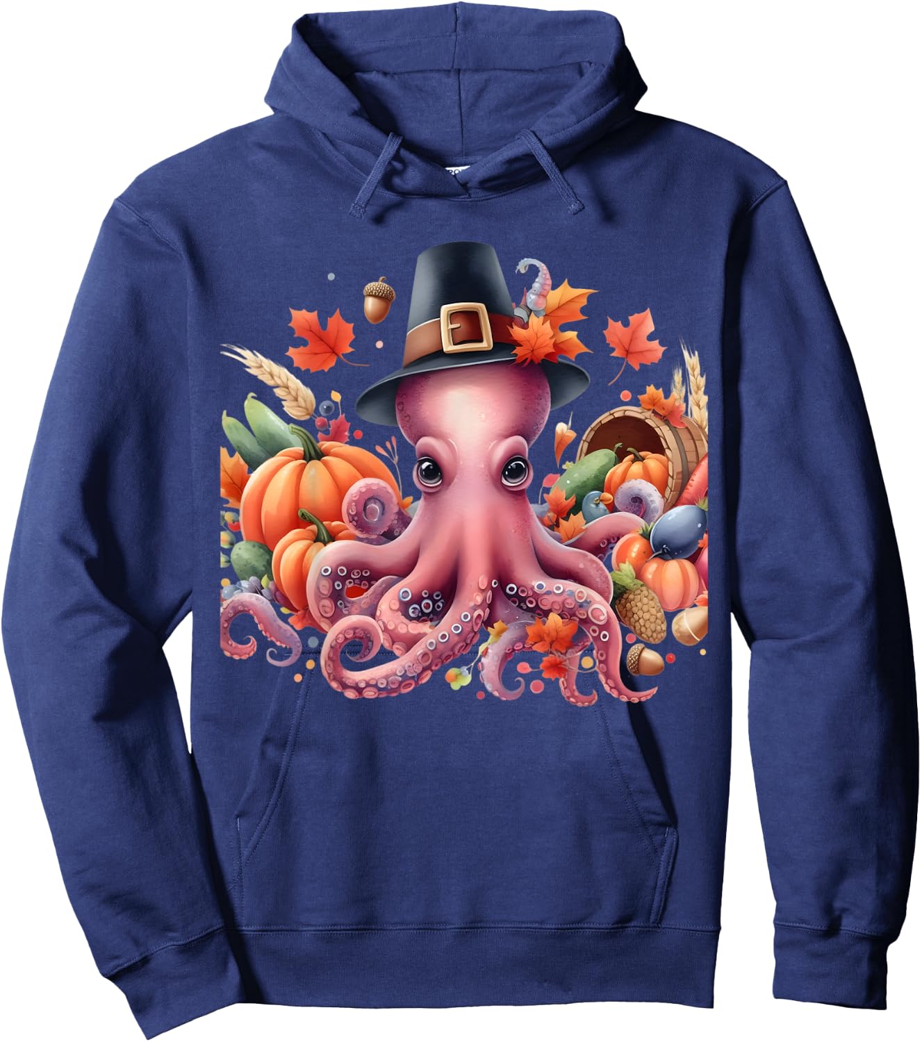 Fun and whimsical Thanksgiving Octo-Pilgrim - Octopus Hoodie - Hoodie | Navy