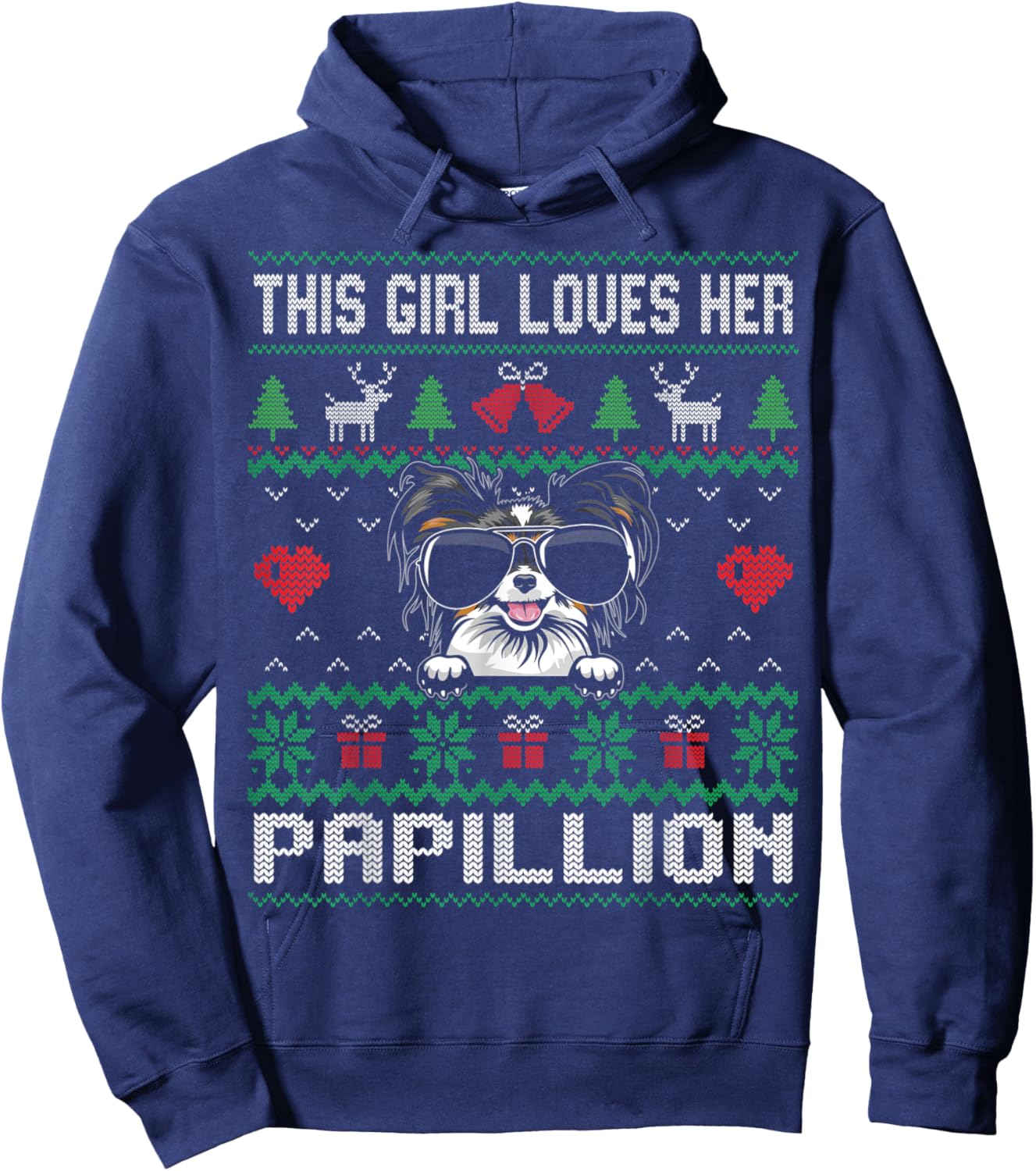 Papillion Girl Cool Ugly Christmas for Dog Mom Hoodie - Hoodie | Navy
