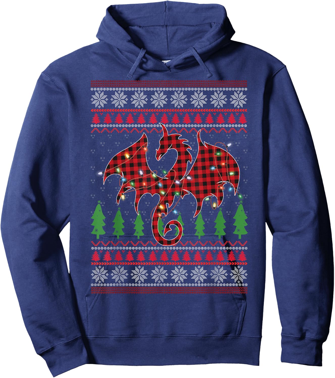 Zodiac Dragon Ugly Sweater Christmas Lights Dragon Lover Hoodie - Hoodie | Navy