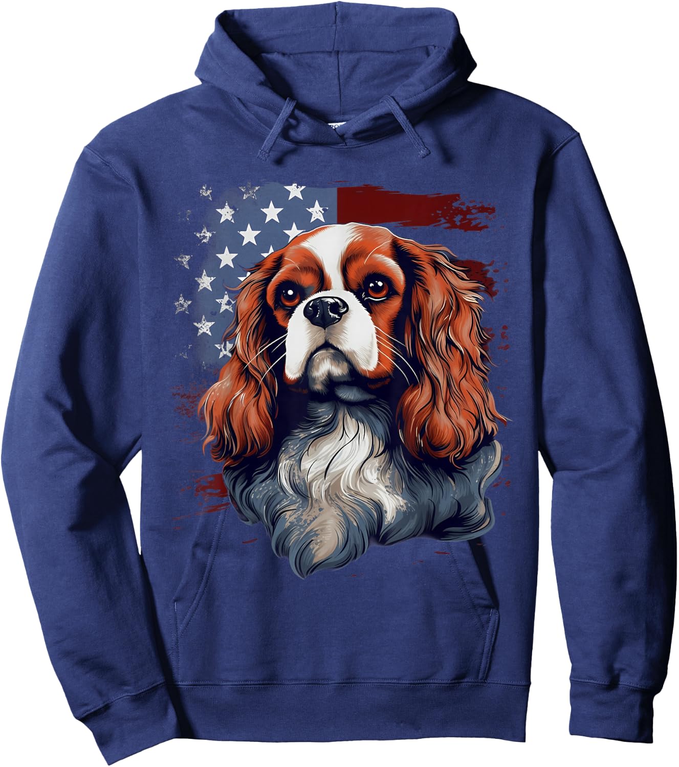 4th Of July US Flag Cavalier King Charles Spaniel Dog Hoodie - Hoodie | Navy