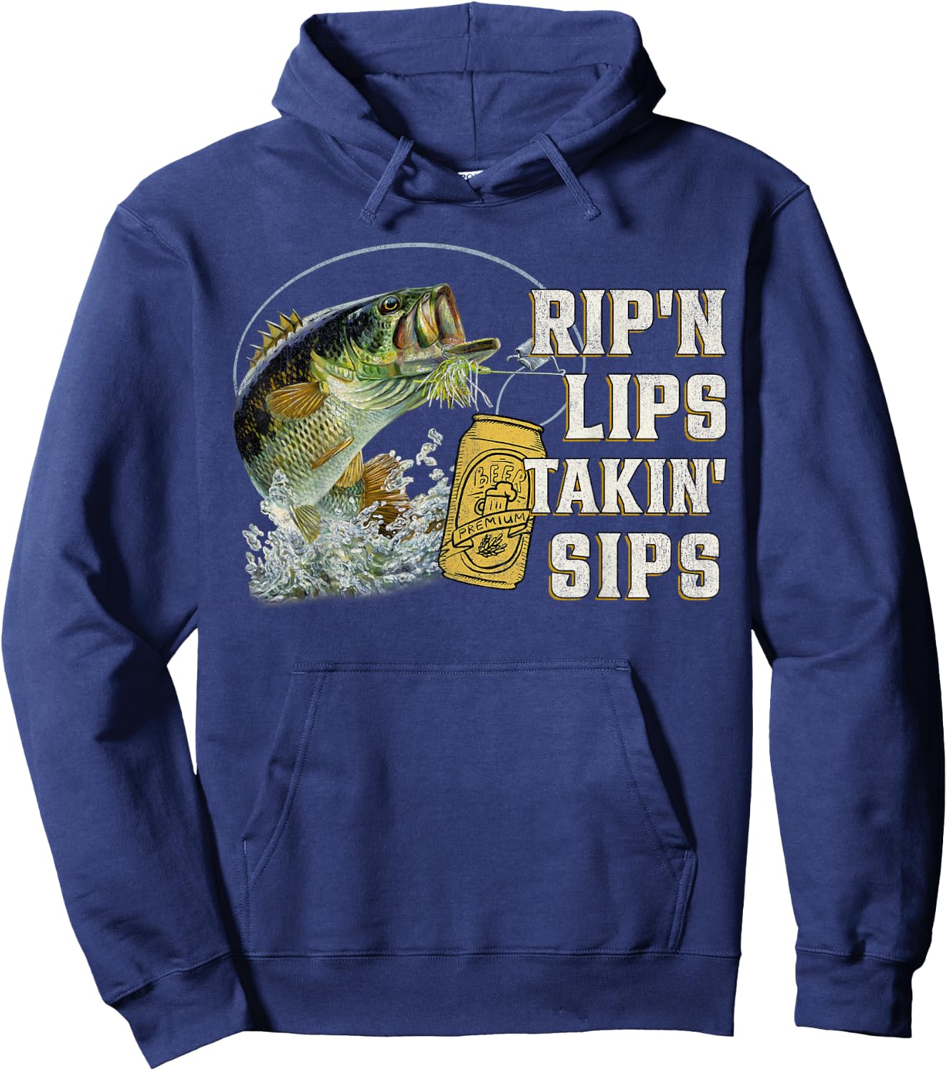 Rip'n Lips Talking Sips Funny Fishing - Men's Black Short Sleeve - Small - Fishing Hoodie - Hoodie | Navy