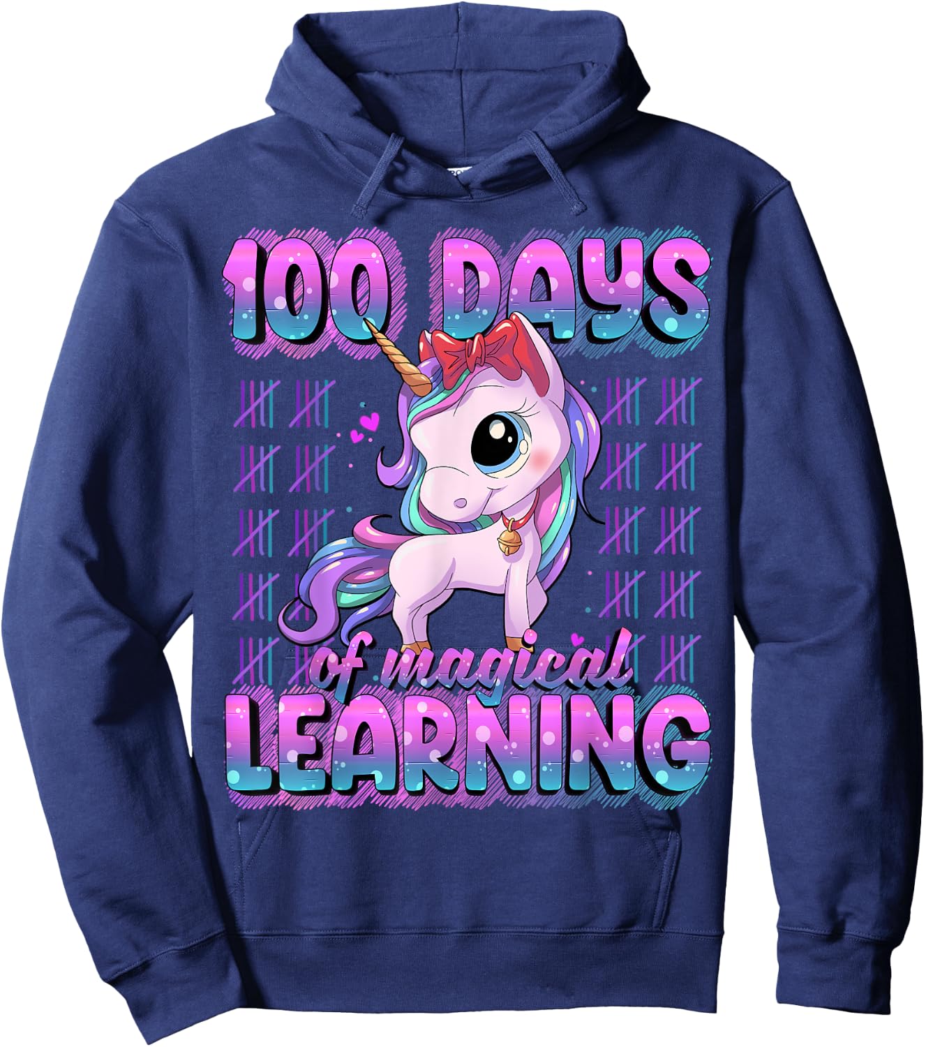 100 Magical Day of School Unicorn Shirts 100 Days Smarter -Kids Black Small Hoodie - Hoodie | Navy