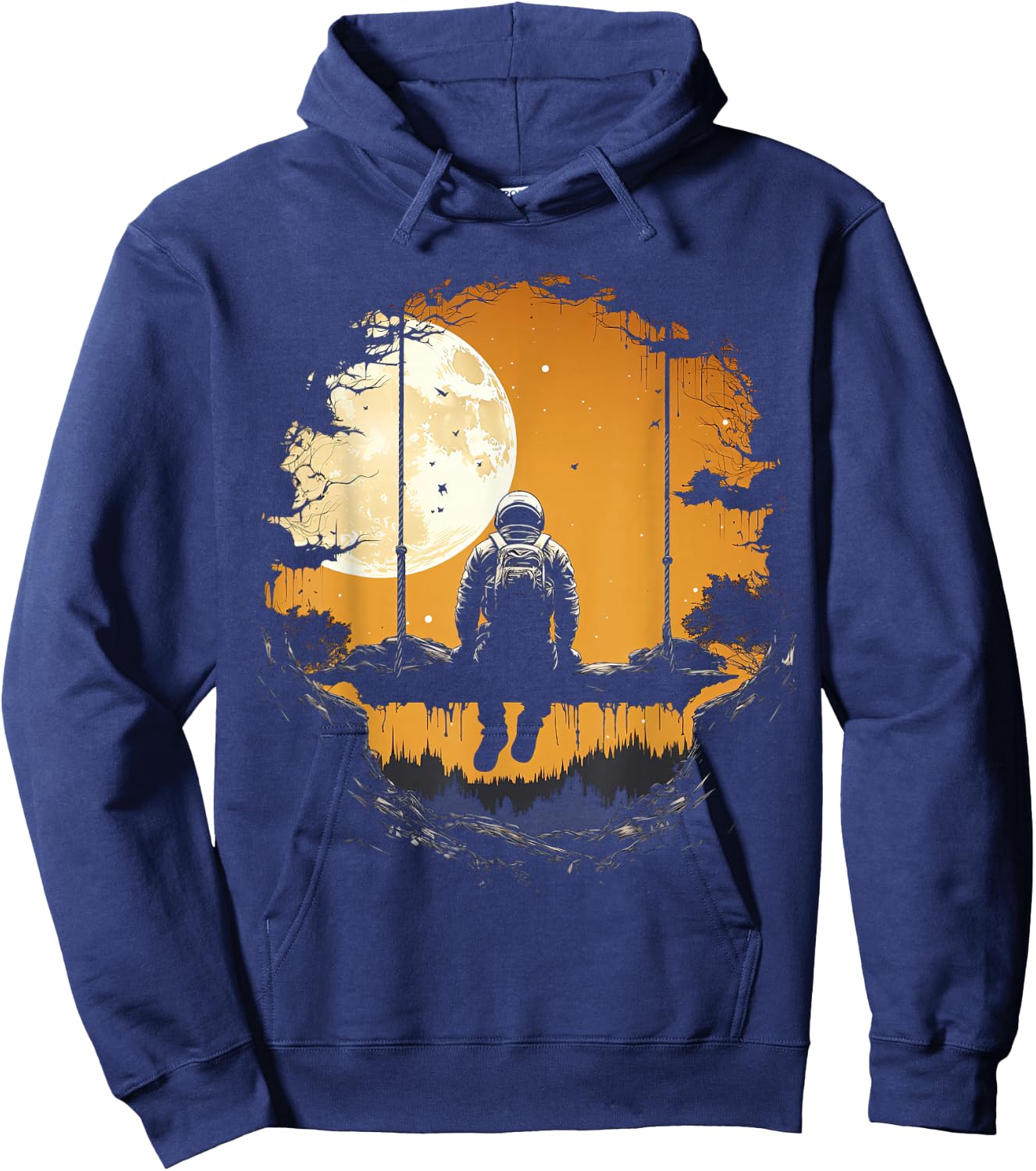 Astronaut Sitting on Swing in Space Stars and Moon Hoodie - Hoodie | Navy