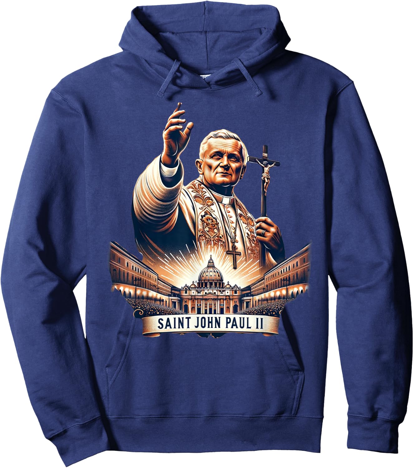 Saint John Paul II Catholic Hoodie - Hoodie | Navy