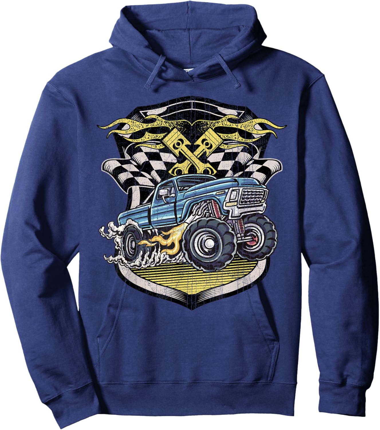 Monster Truck Shirt Retro Distressed Vintage Monster Truck Hoodie - Hoodie | Navy