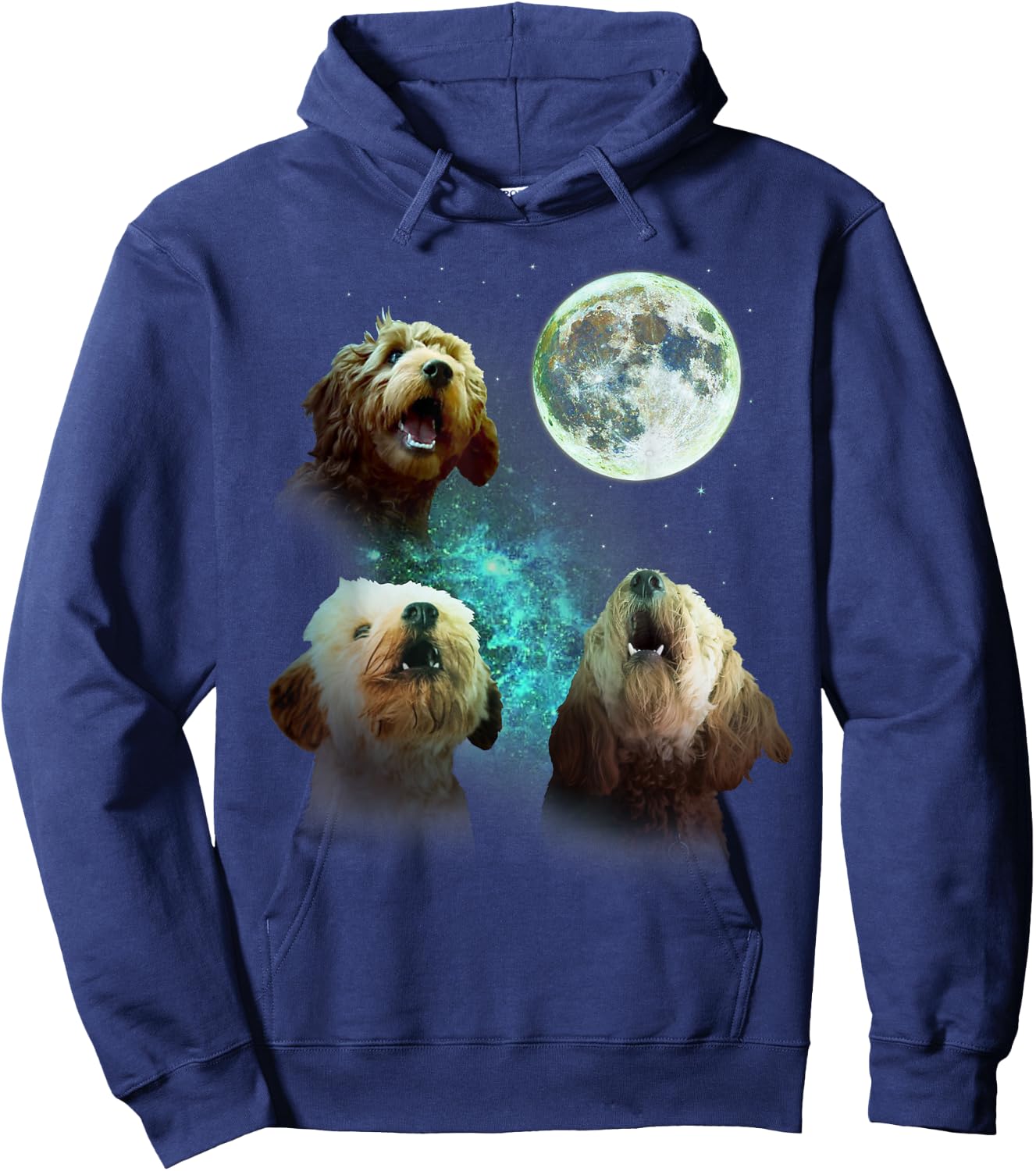 Three Goldendoodles Howl At Moon 3 Wolfs Wolves Funny Parody Hoodie - Hoodie | Navy